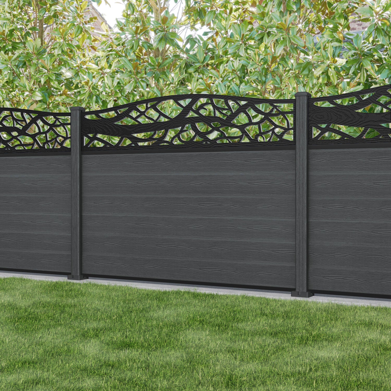 Classic Twilight Curved Top Fence Panel - Dark Grey - with our composite posts