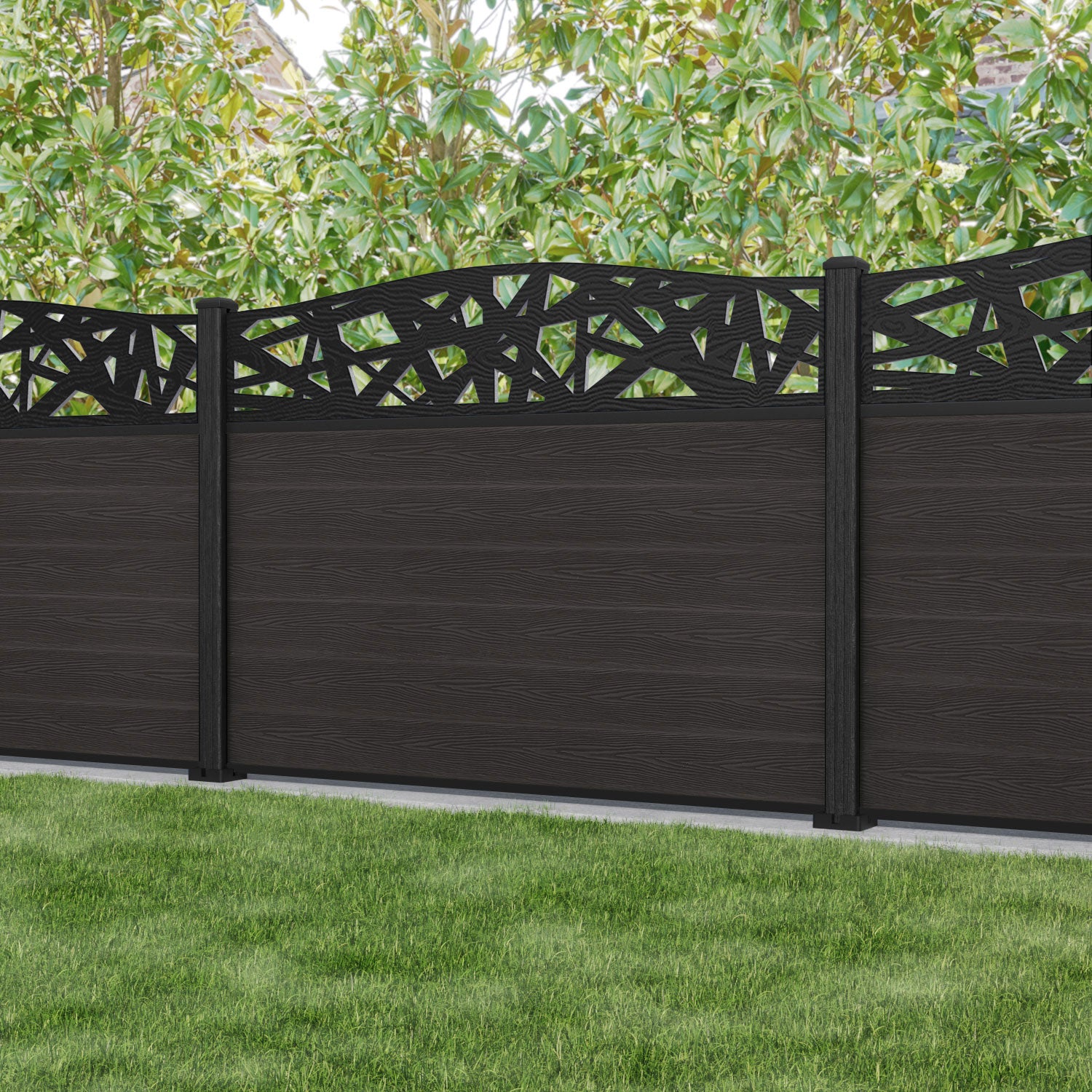 Classic Prism Curved Top Fence Panel - Dark Oak - with our composite posts