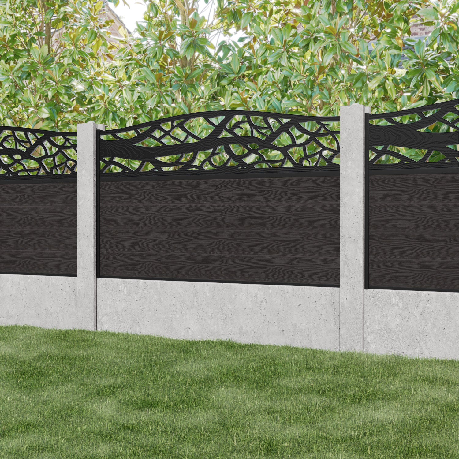 Classic Twilight Curved Top Fence Panel - Dark Oak - for existing concrete posts