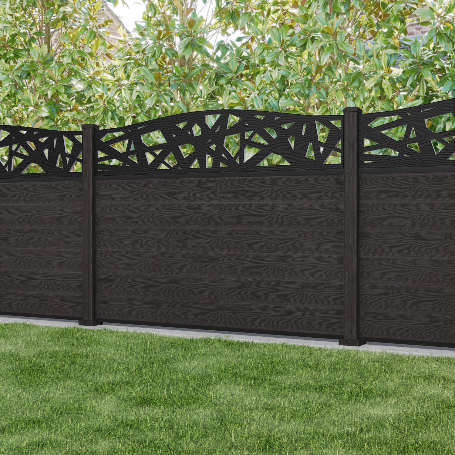 Classic Prism Curved Top Fence Panel - Dark Oak - with our composite posts