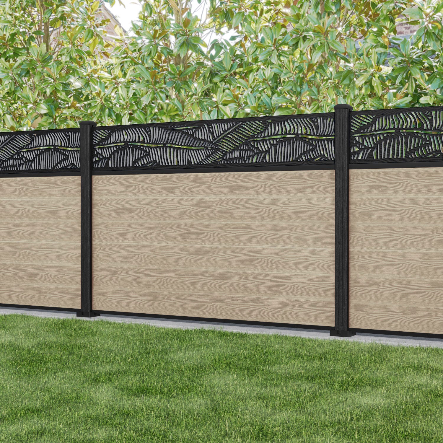 Classic Feather Fence Panel - Light Oak - with our composite posts