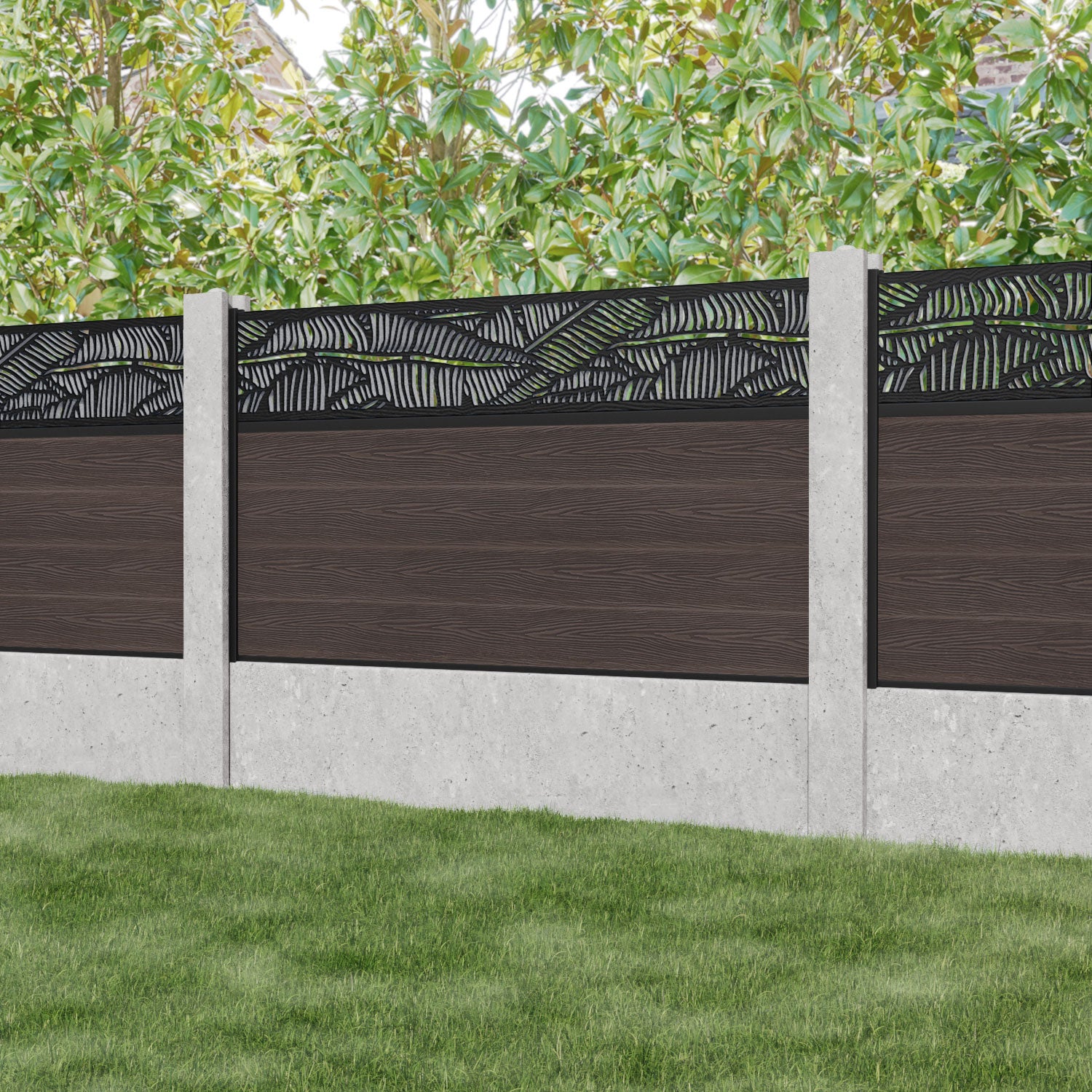 Classic Feather Fence Panel - Mid Brown - for existing concrete posts