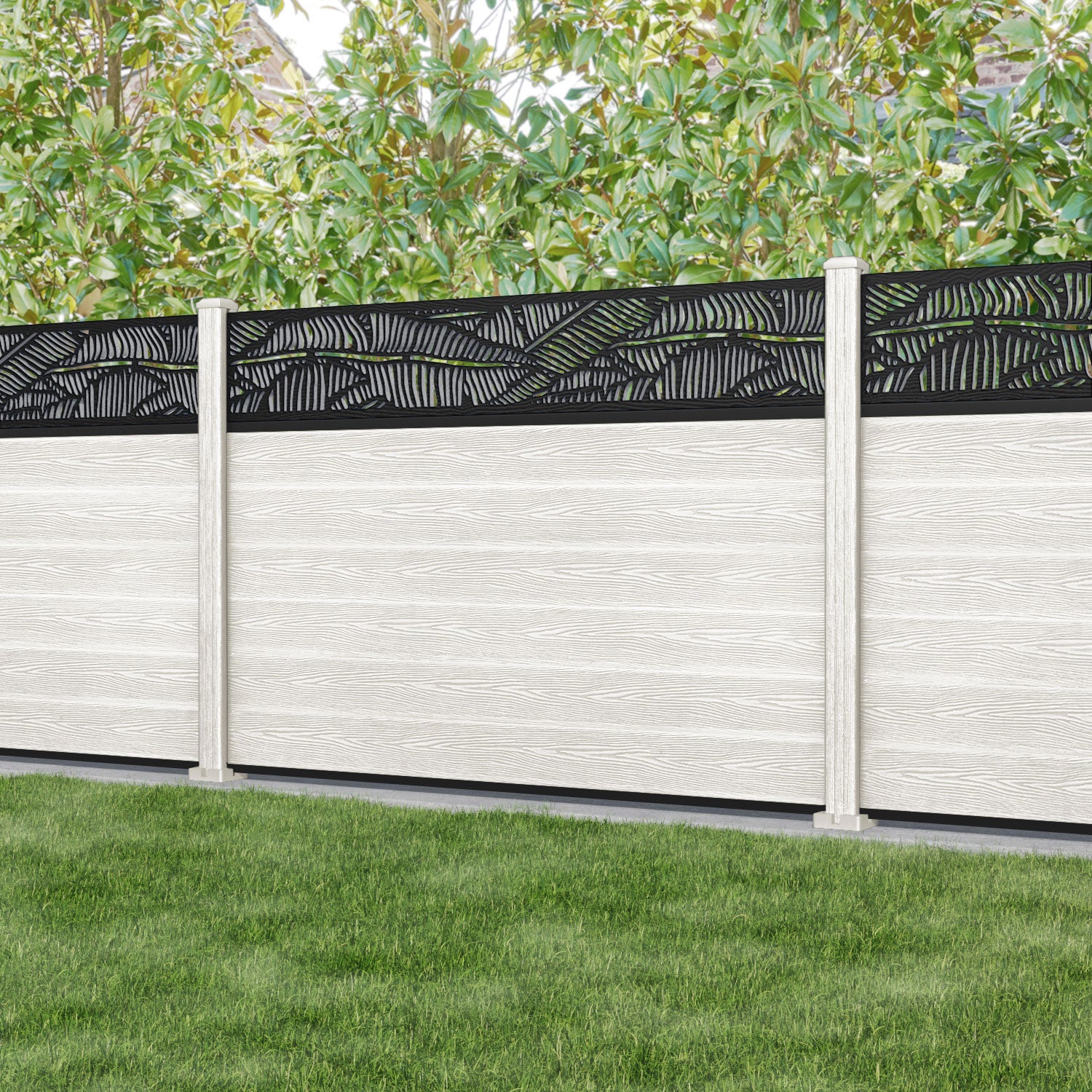 Classic Feather Fence Panel - Light Stone - with our composite posts