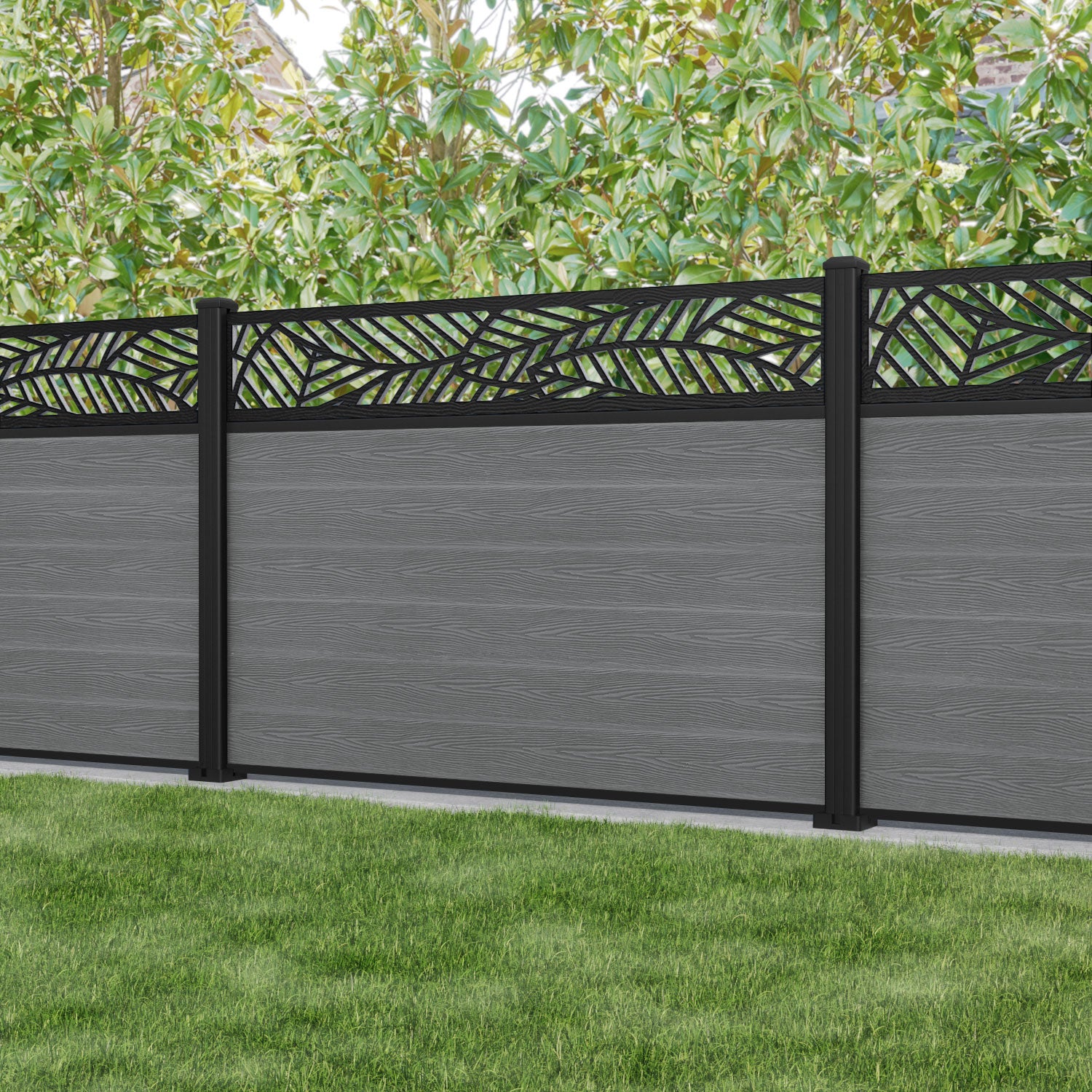 Classic Habitat Fence Panel - Mid Grey - with our aluminium posts