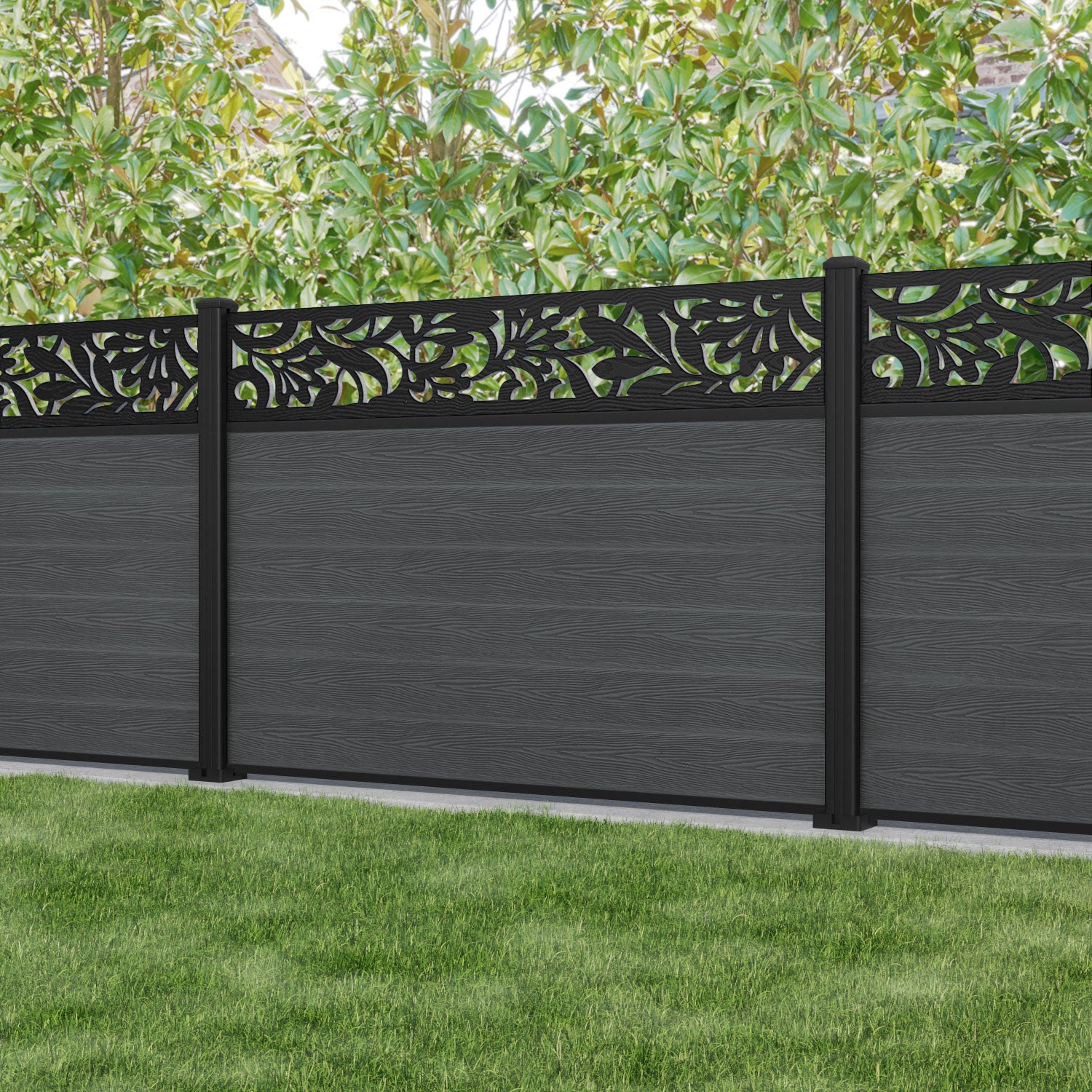 Classic Heritage Fence Panel - Dark Grey - with our aluminium posts
