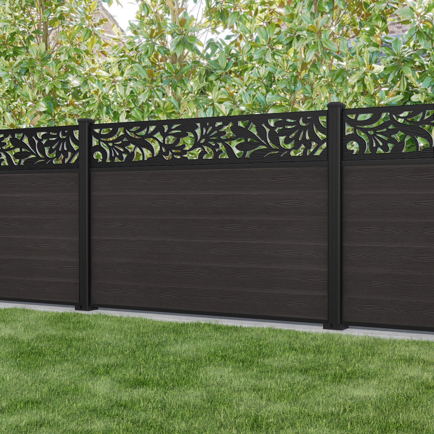 Classic Heritage Fence Panel - Dark Oak - with our aluminium posts