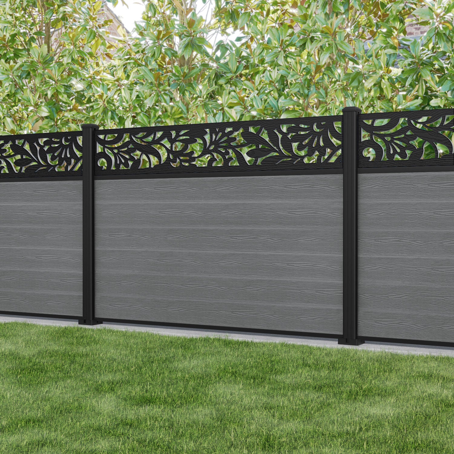 Classic Heritage Fence Panel - Mid Grey - with our aluminium posts