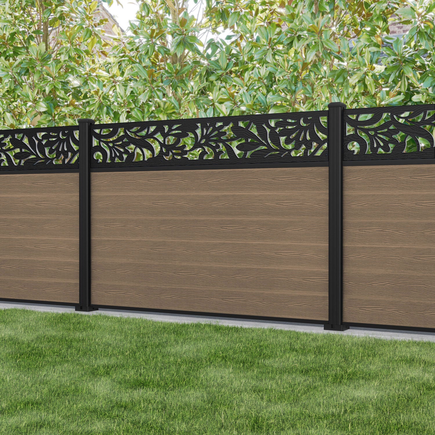 Classic Heritage Fence Panel - Teak - with our aluminium posts
