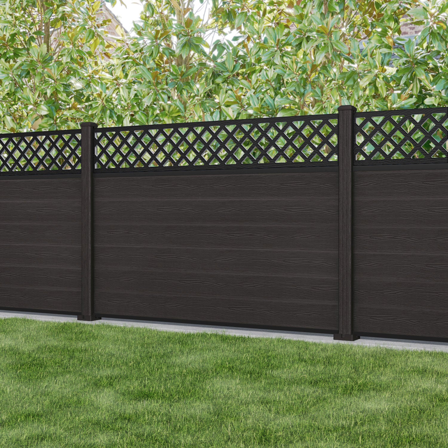 Classic Hive Fence Panel - Dark Oak - with our composite posts