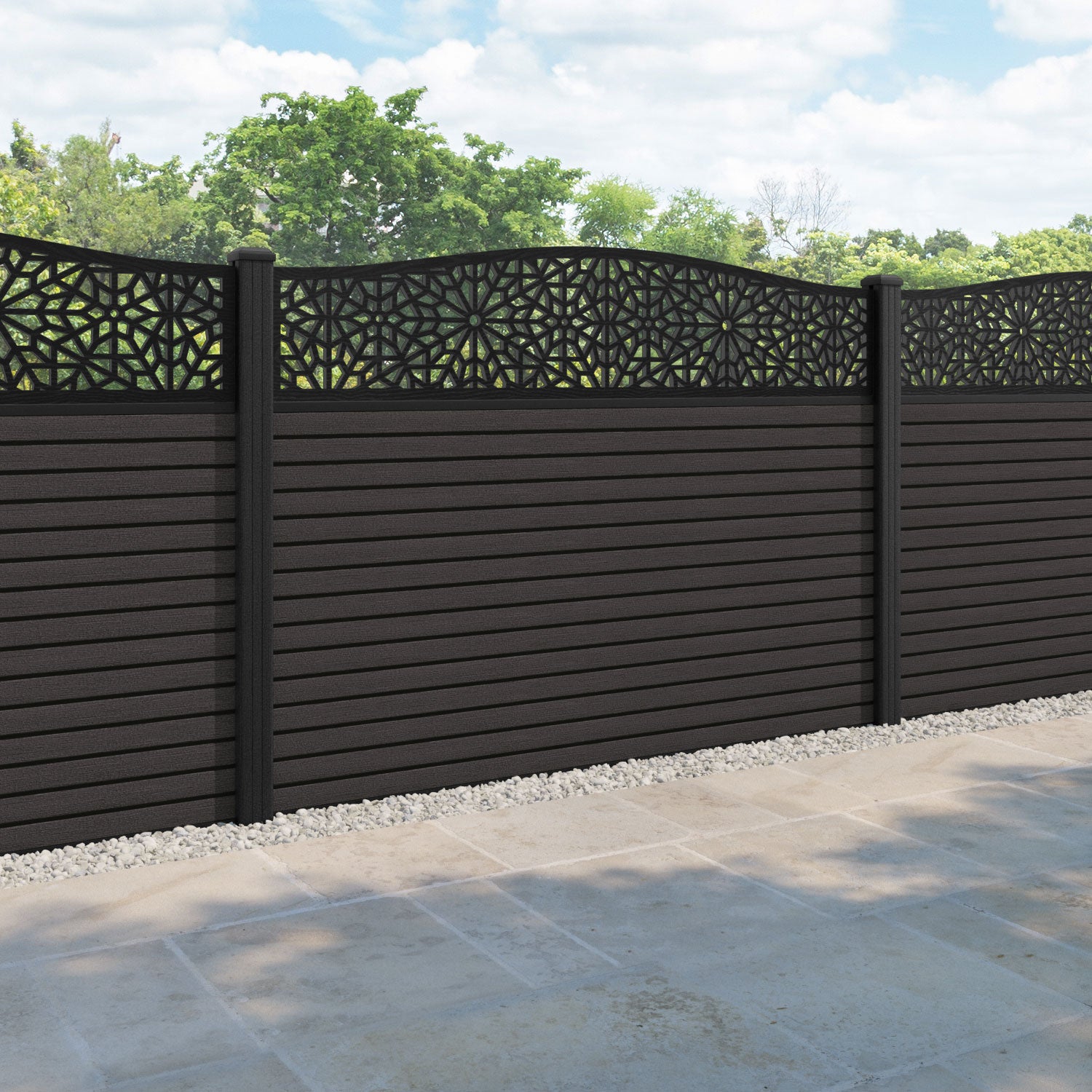 Hudson Alnara Curved Top Fence Panel - Dark Oak - with our composite posts