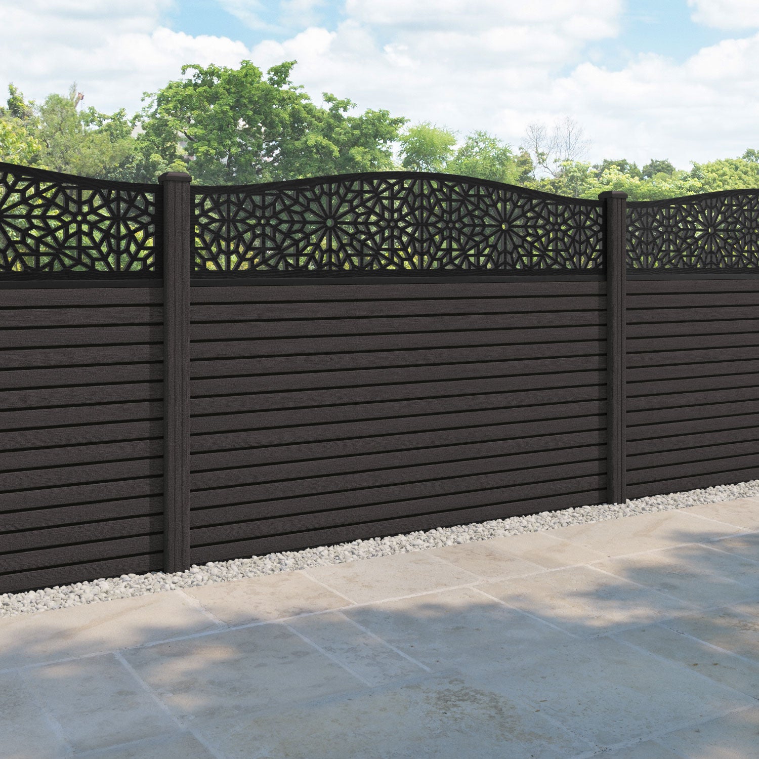 Hudson Alnara Curved Top Fence Panel - Dark Oak - with our composite posts