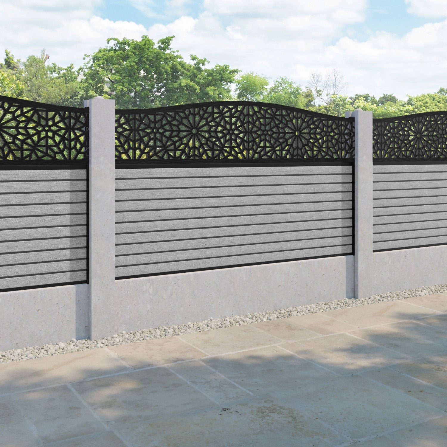 Hudson Alnara Curved Top Fence Panel - Light Grey - for existing concrete posts