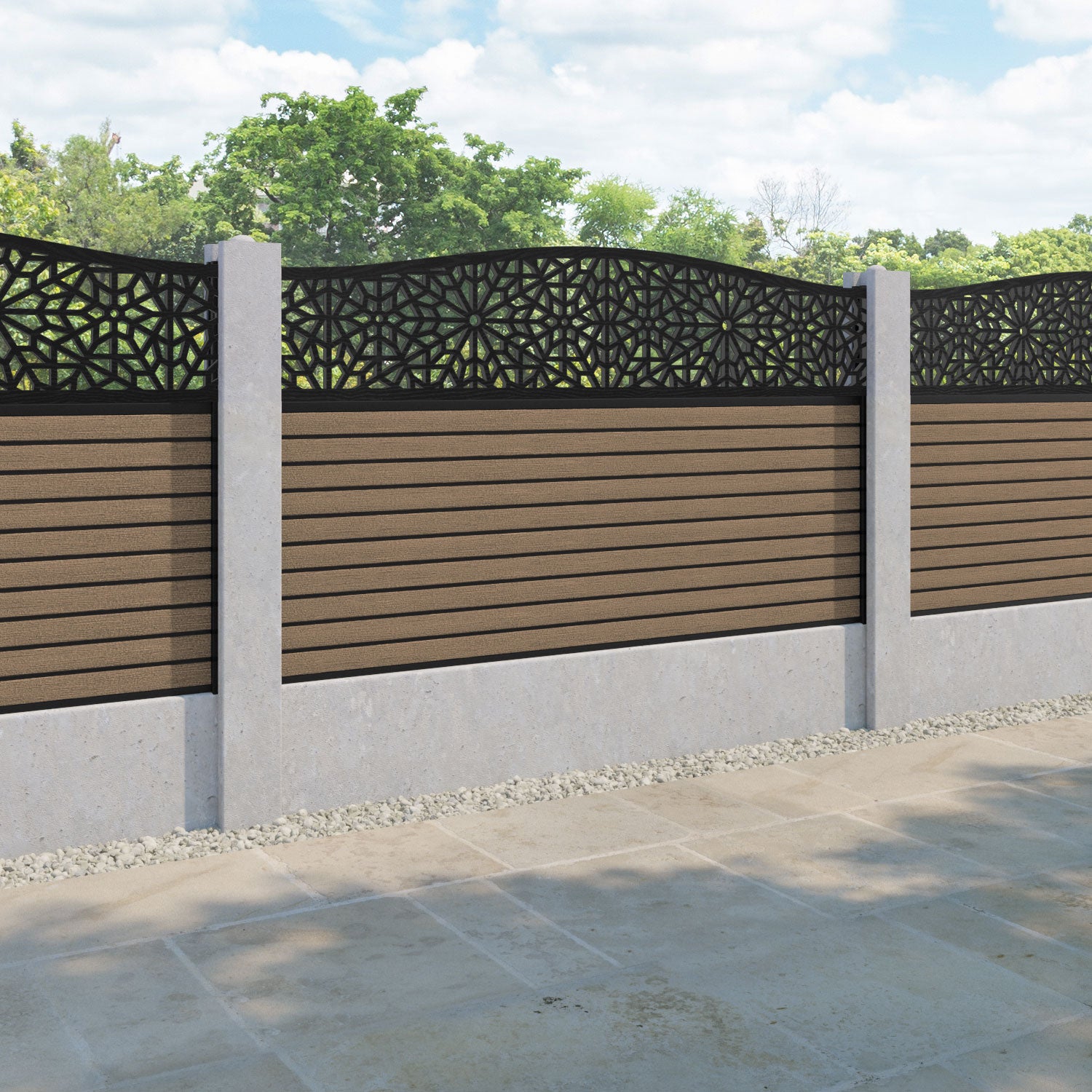 Hudson Alnara Curved Top Fence Panel - Teak - for existing concrete posts