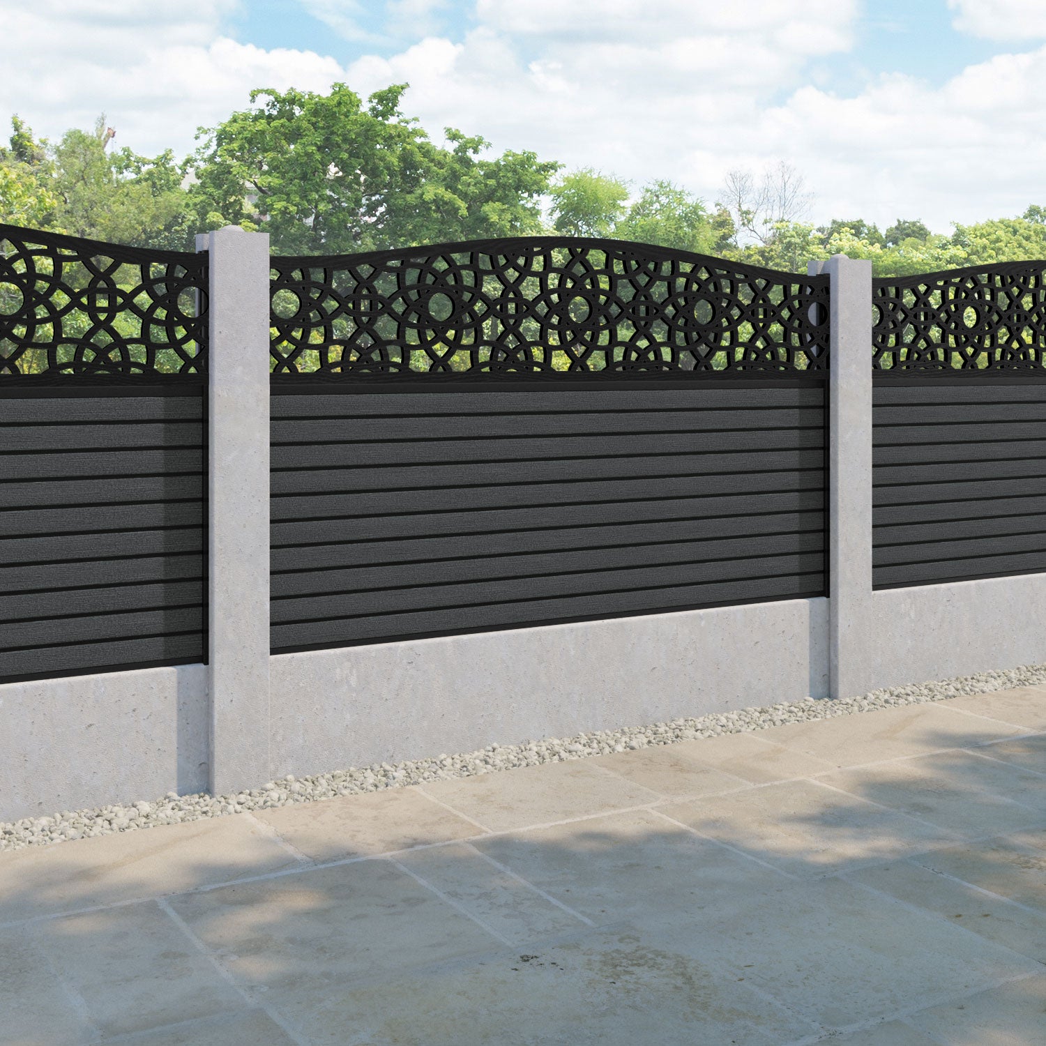 Hudson Ambar Curved Top Fence Panel - Dark Grey - for existing concrete posts