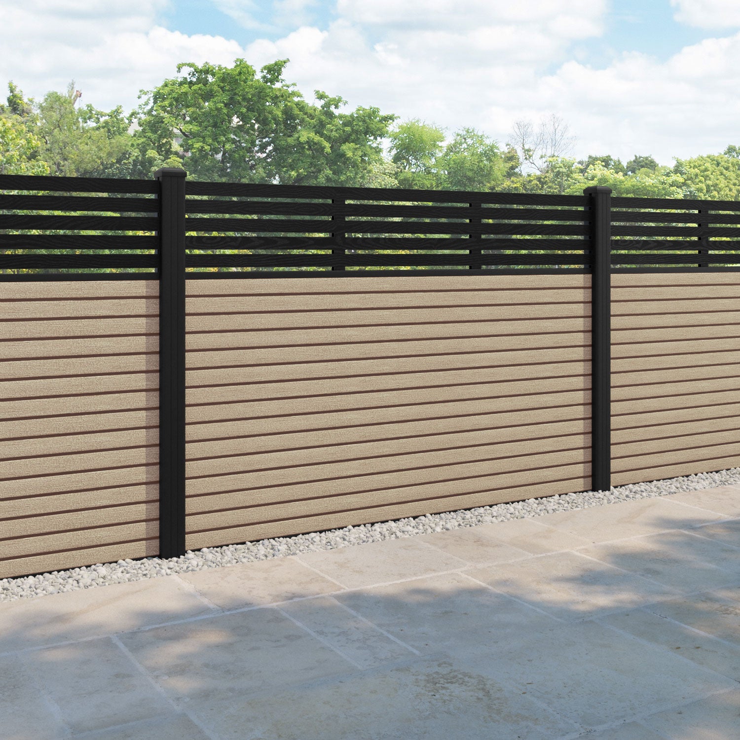 Hudson Aspen Fence Panel - Light Oak - with our aluminium posts
