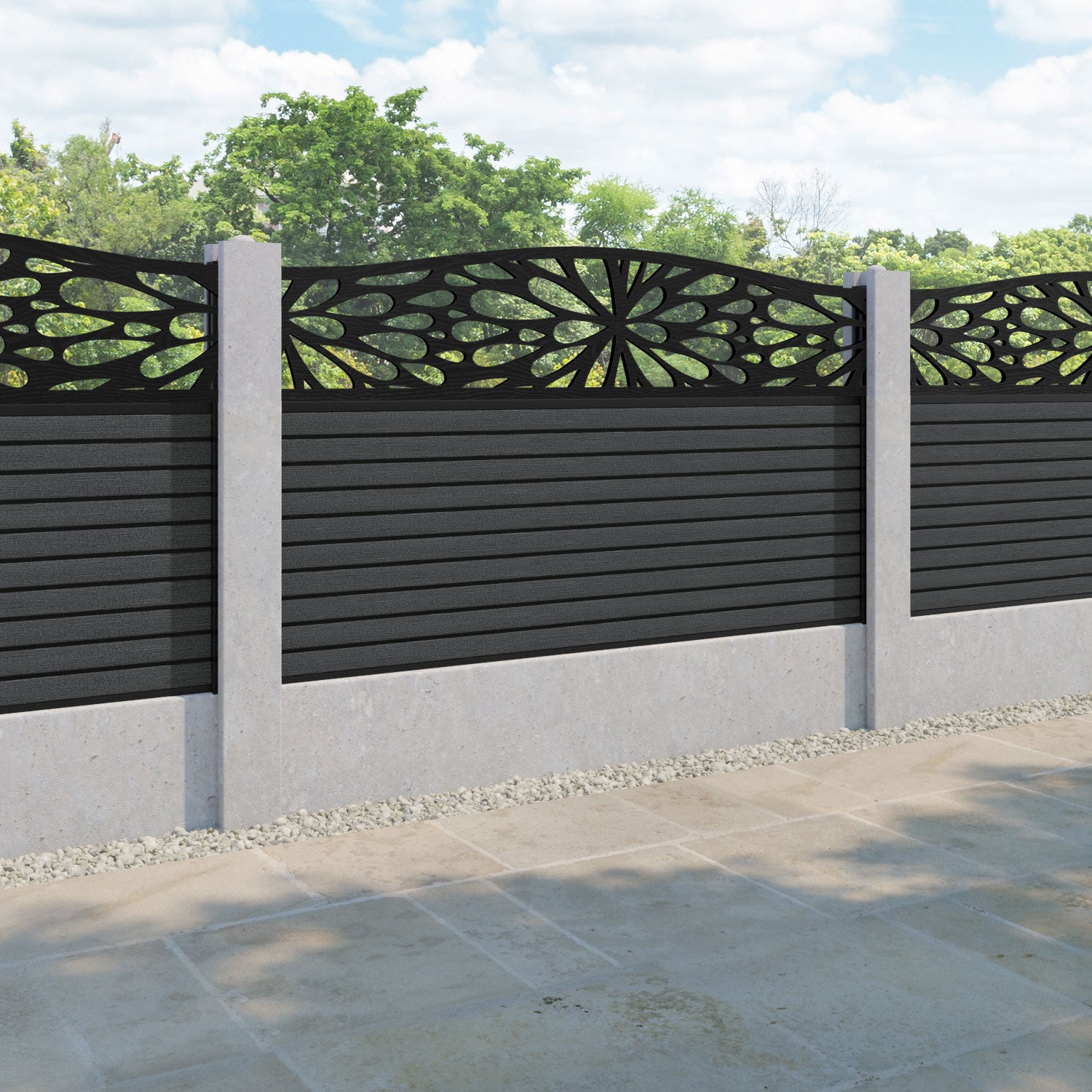 Hudson Blossom Curved Top Fence Panel - Dark Grey - for existing concrete posts