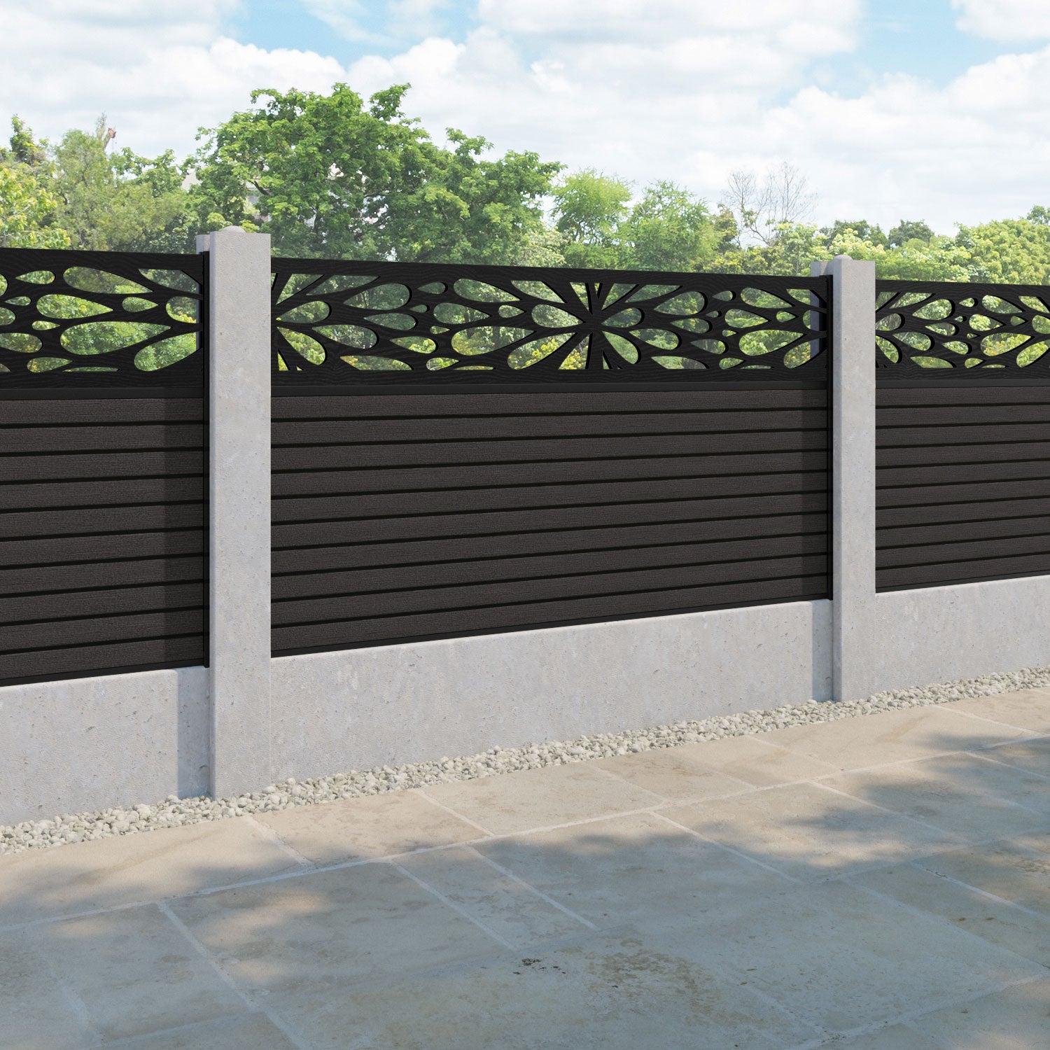 Hudson Blossom Fence Panel - Dark Oak - for existing concrete posts