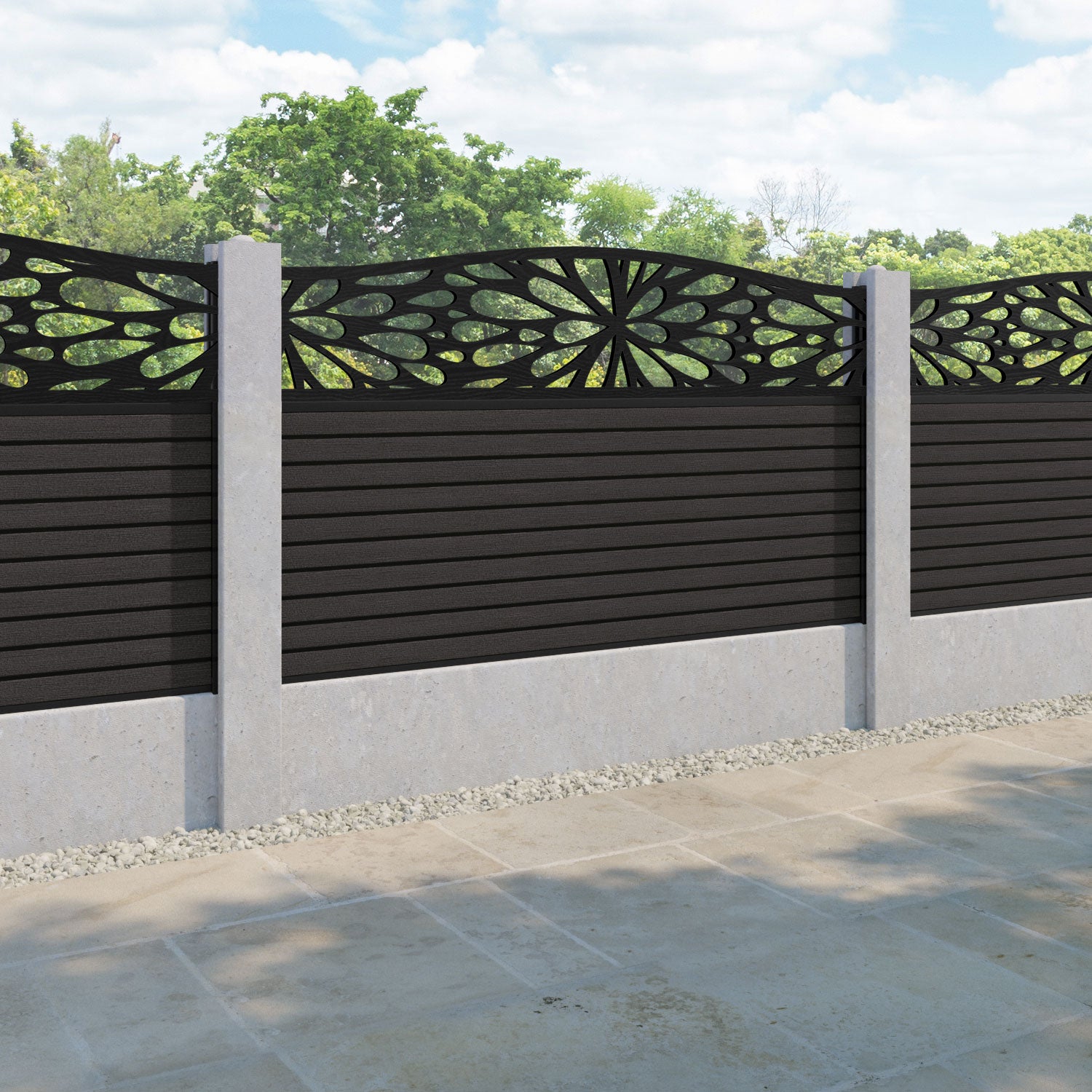 Hudson Blossom Curved Top Fence Panel - Dark Oak - for existing concrete posts