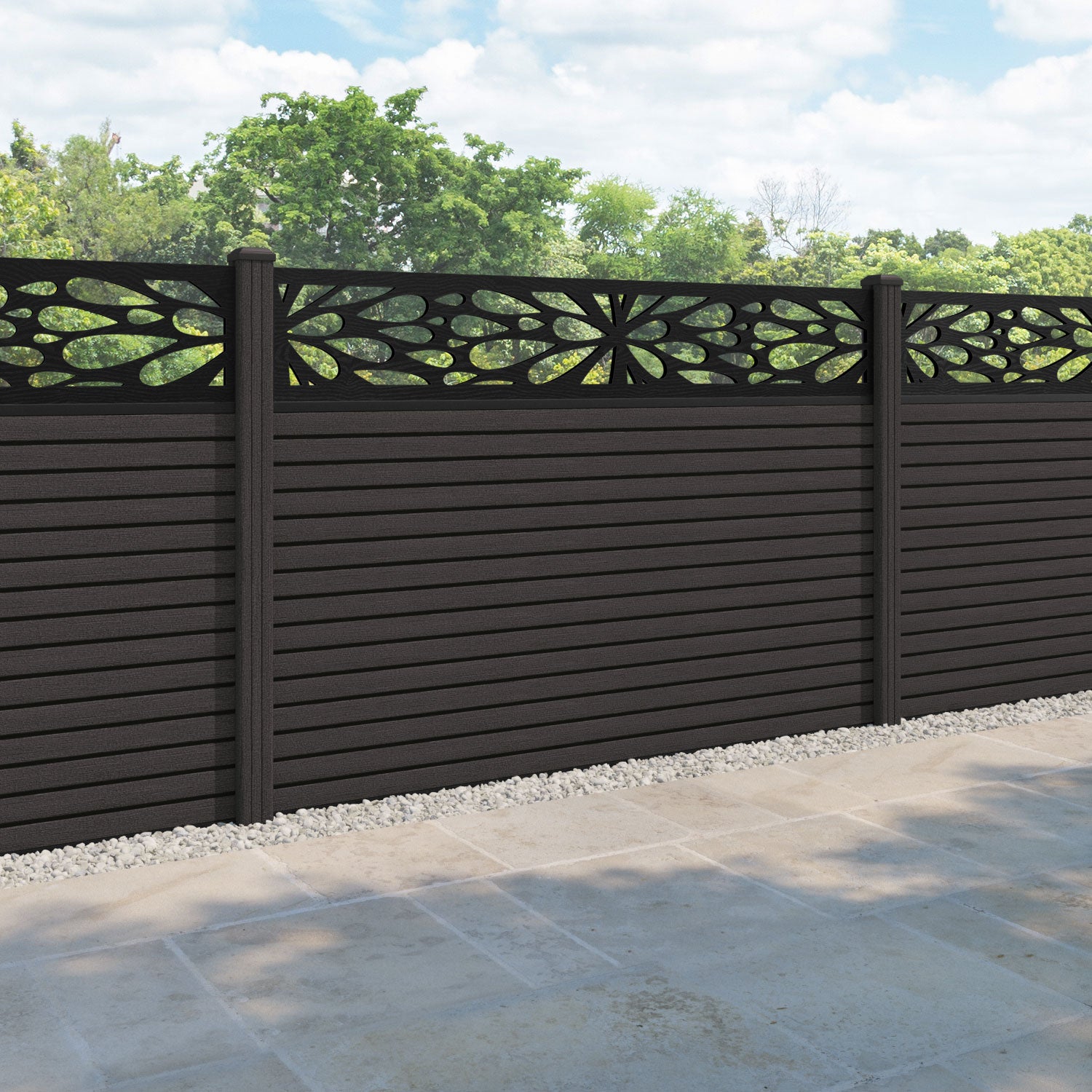 Hudson Blossom Fence Panel - Dark Oak - with our composite posts