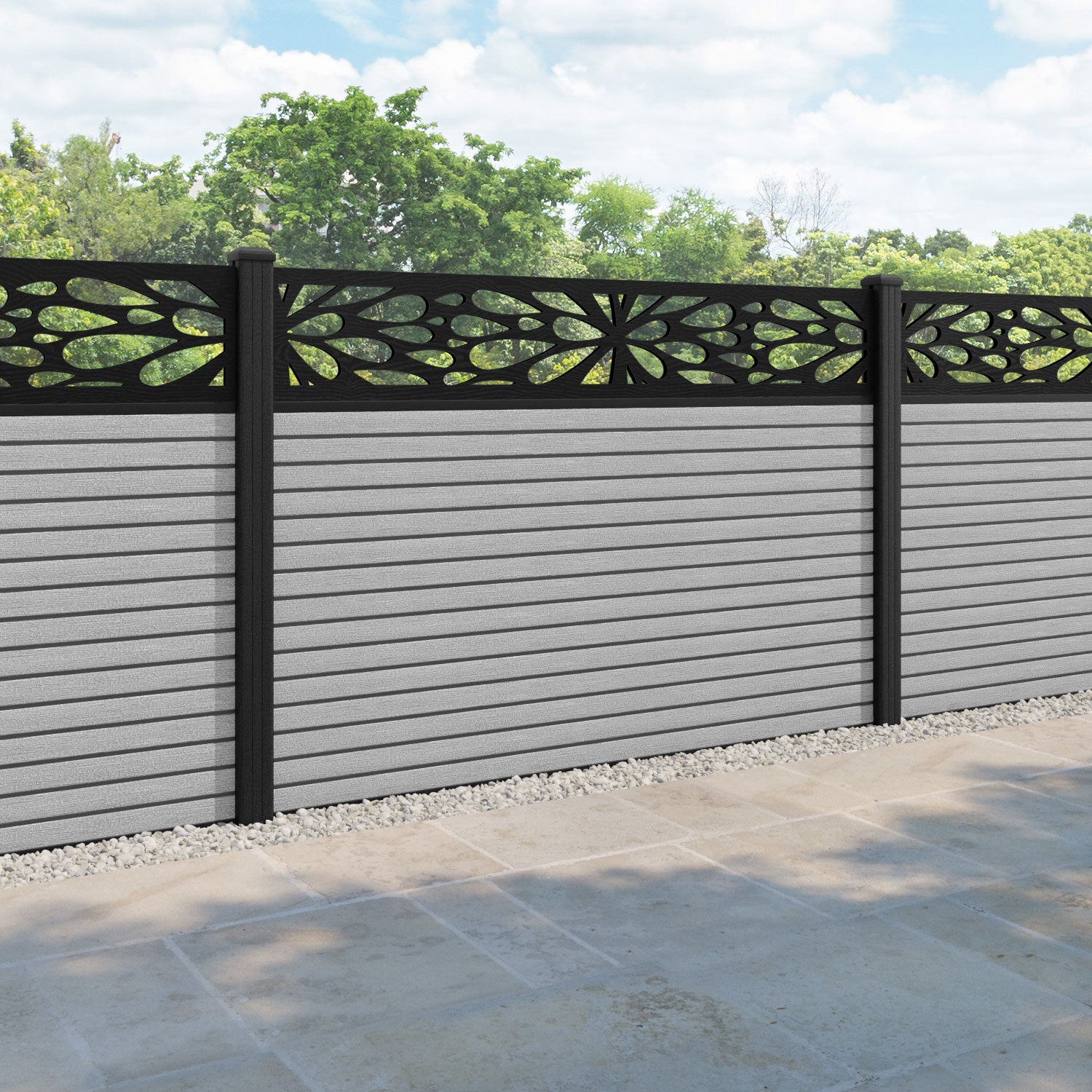 Hudson Blossom Fence Panel - Light Grey - with our composite posts