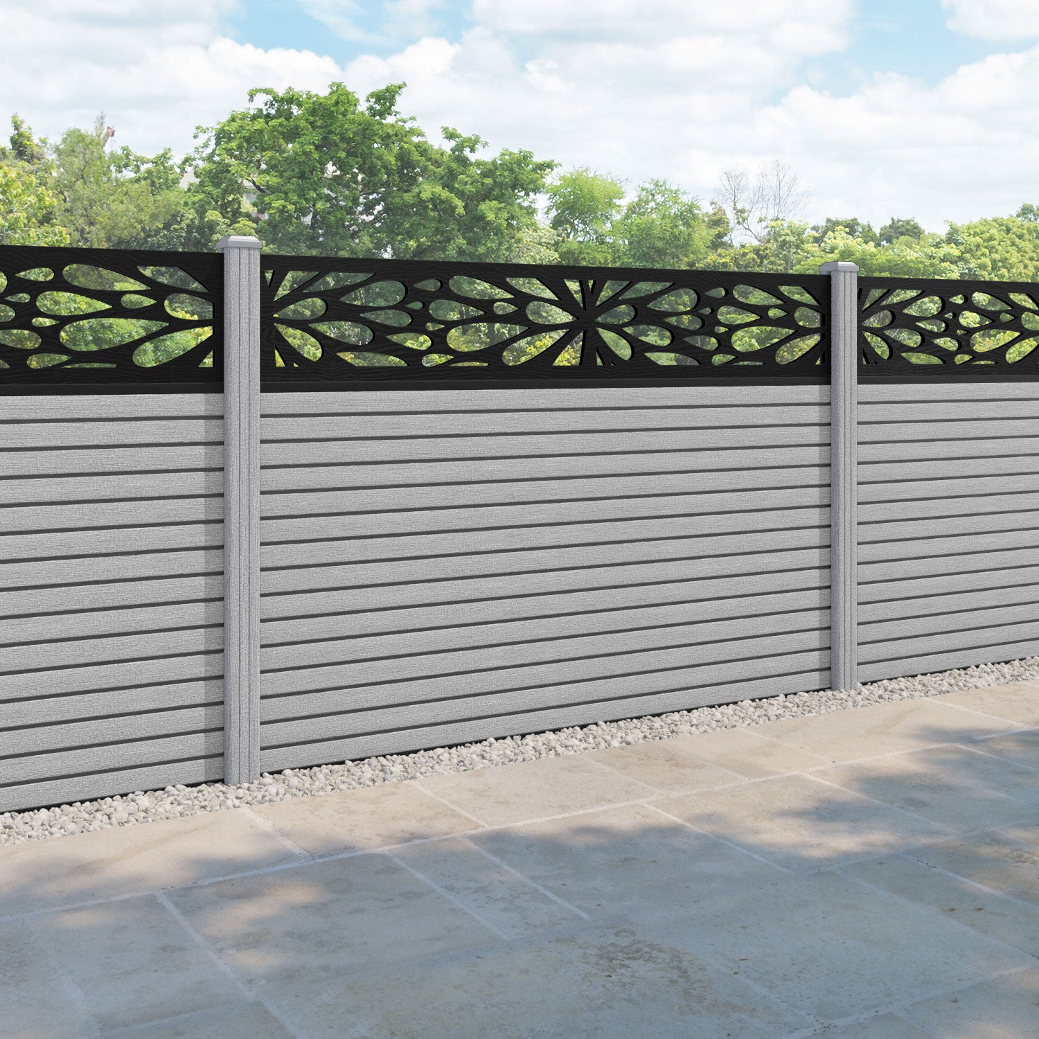 Hudson Blossom Fence Panel - Light Grey - with our composite posts