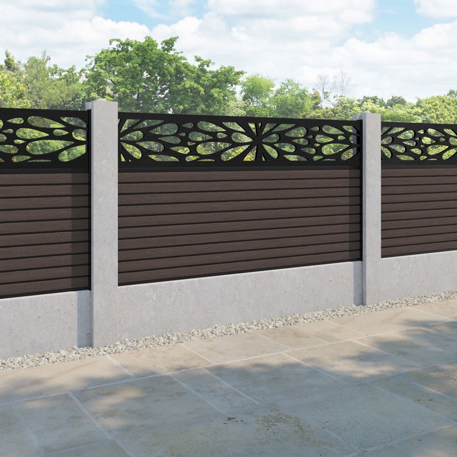Hudson Blossom Fence Panel - Mid Brown - for existing concrete posts