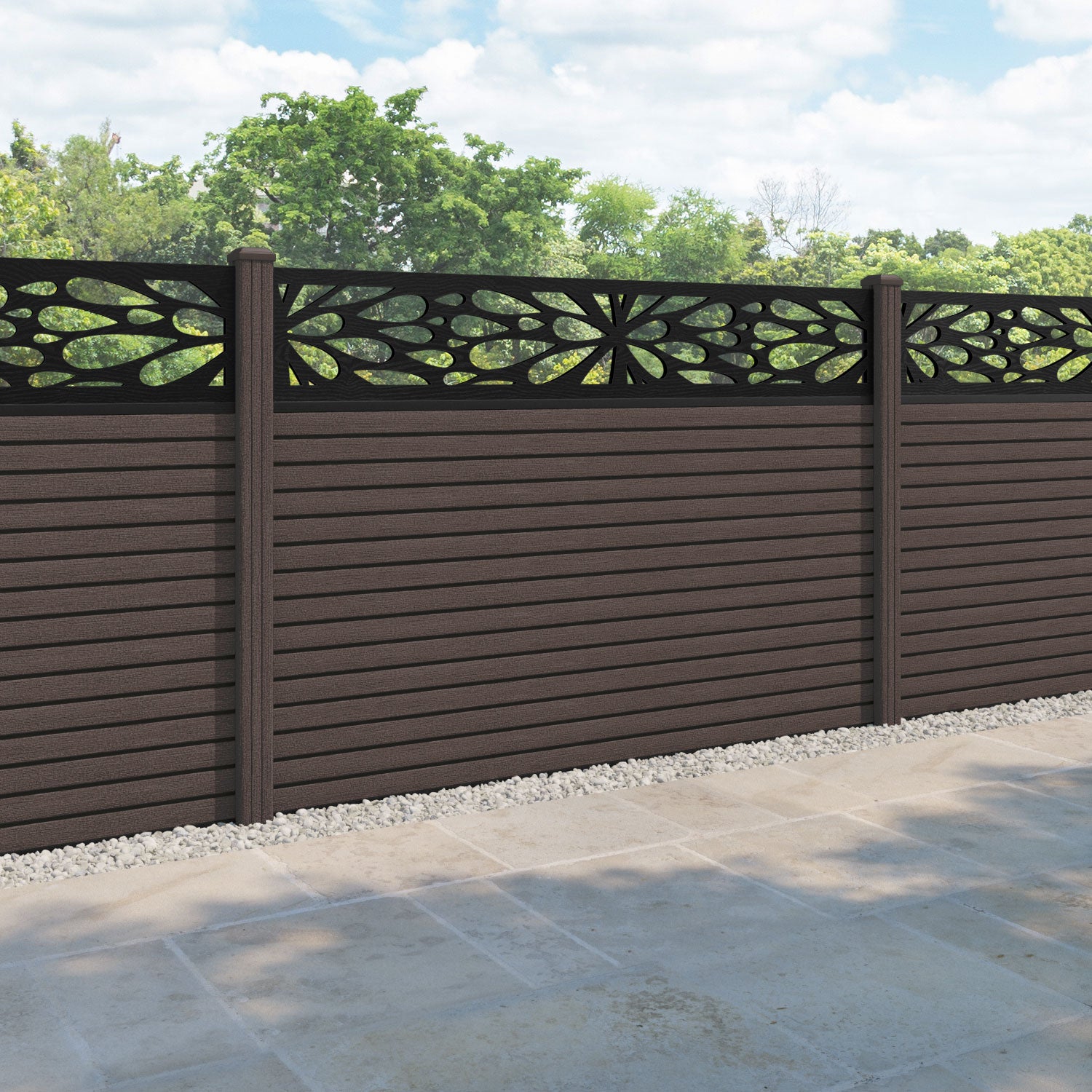 Hudson Blossom Fence Panel - Mid Brown - with our composite posts