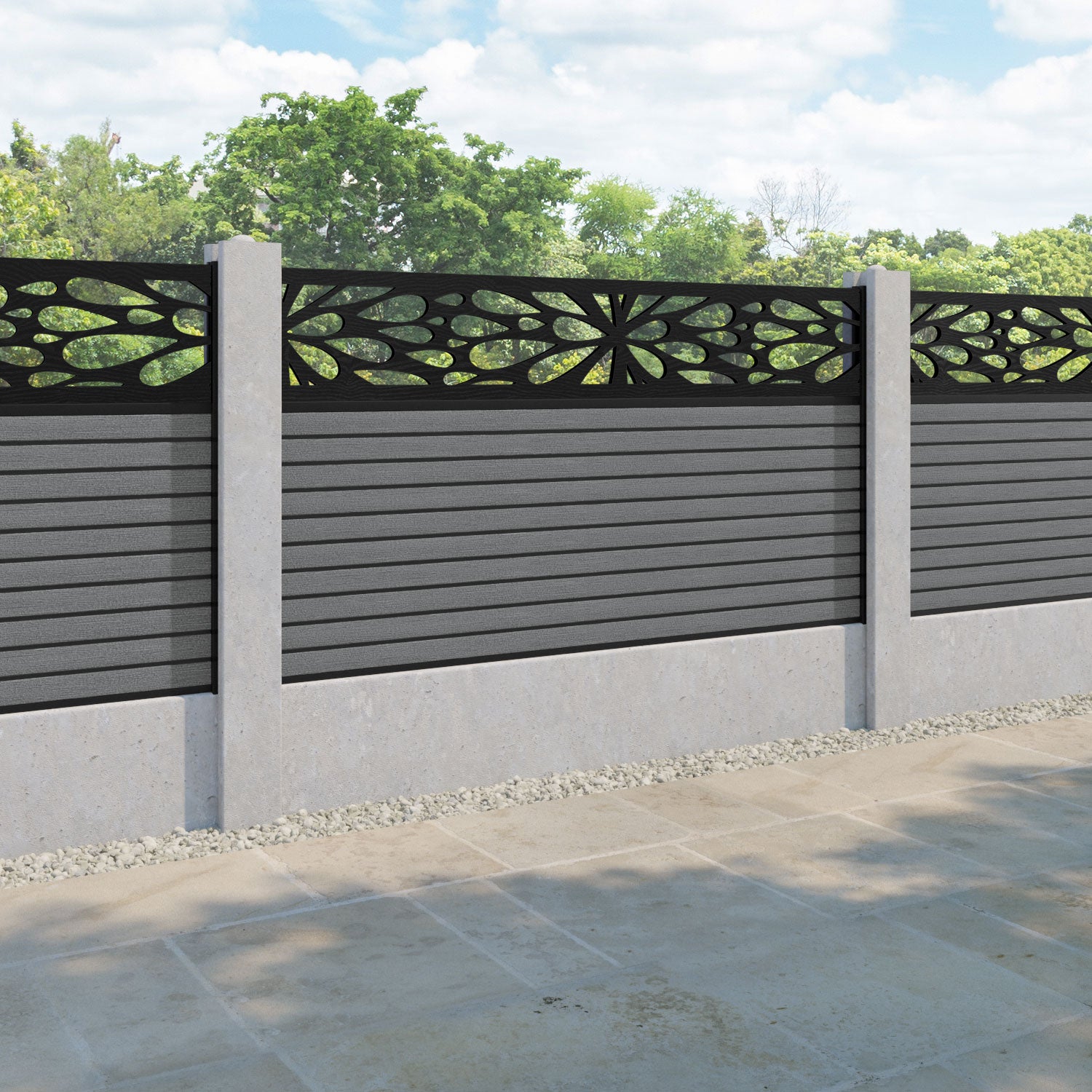 Hudson Blossom Fence Panel - Mid Grey - for existing concrete posts
