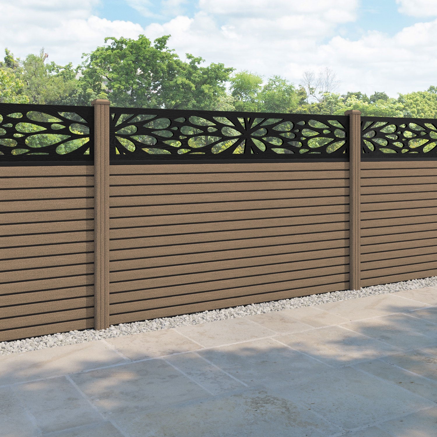 Hudson Blossom Fence Panel - Teak - with our composite posts