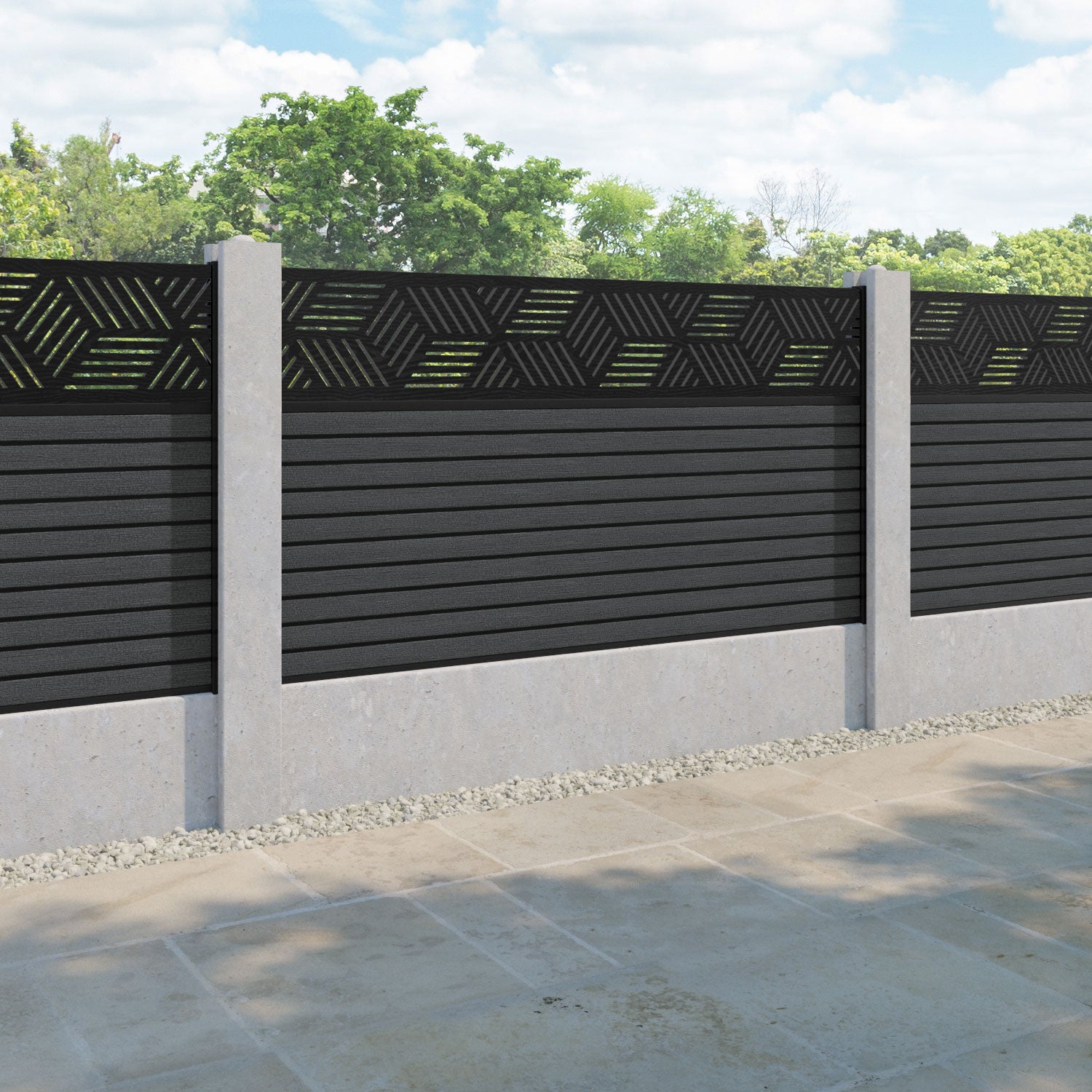 Hudson Cubed Fence Panel - Dark Grey - for existing concrete posts