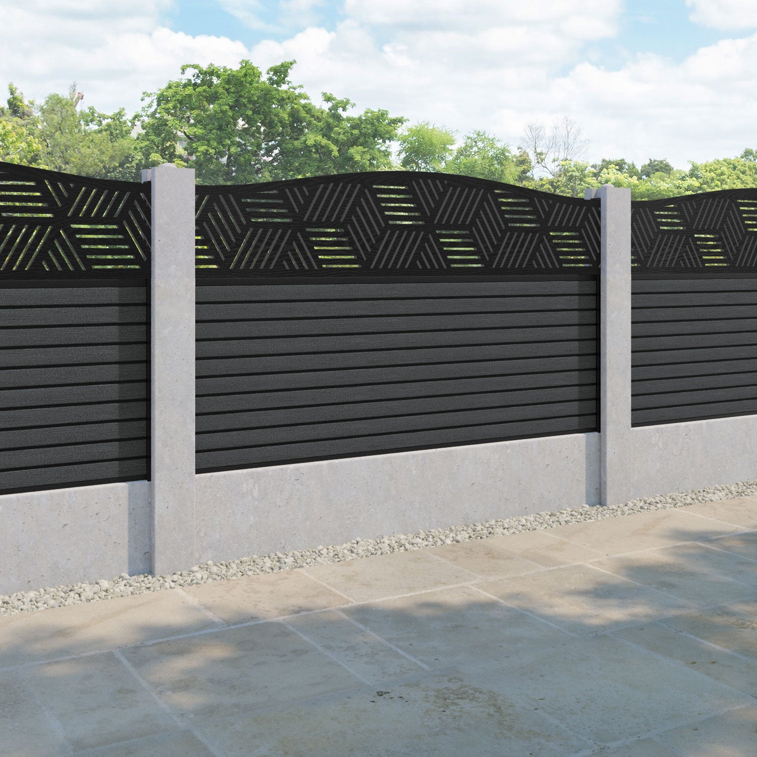 Hudson Cubed Curved Top Fence Panel - Dark Grey - for existing concrete posts