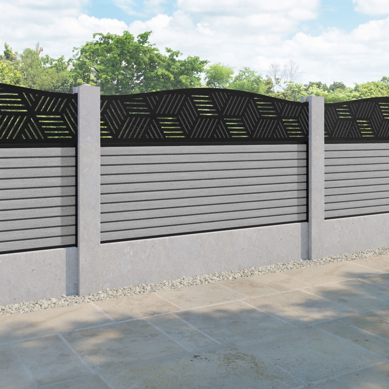 Hudson Cubed Curved Top Fence Panel - Light Grey - for existing concrete posts