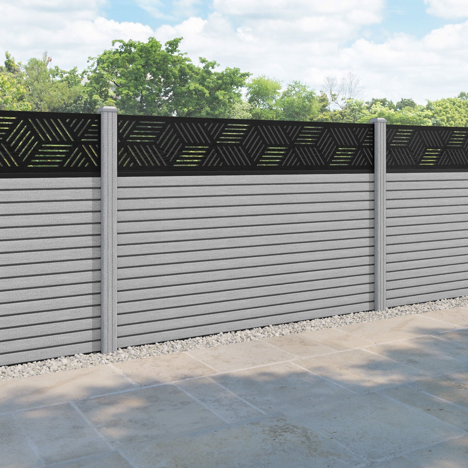 Hudson Cubed Fence Panel - Light Grey - with our composite posts