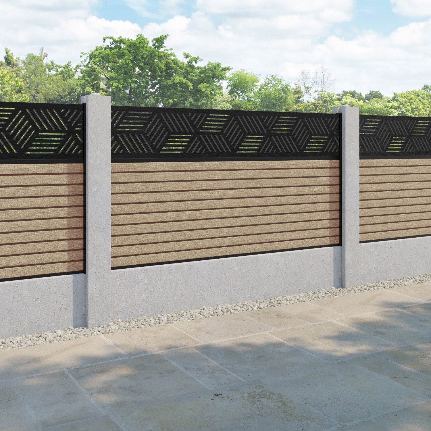 Hudson Cubed Fence Panel - Light Oak - for existing concrete posts