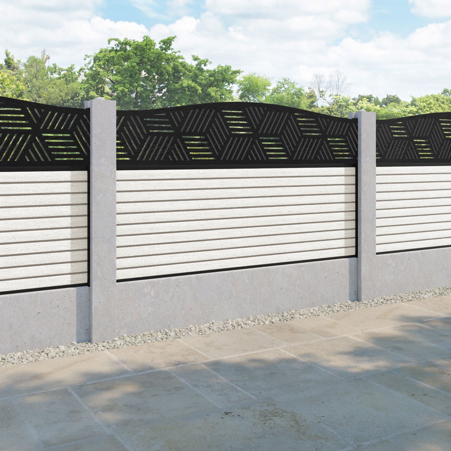Hudson Cubed Curved Top Fence Panel - Light Stone - for existing concrete posts