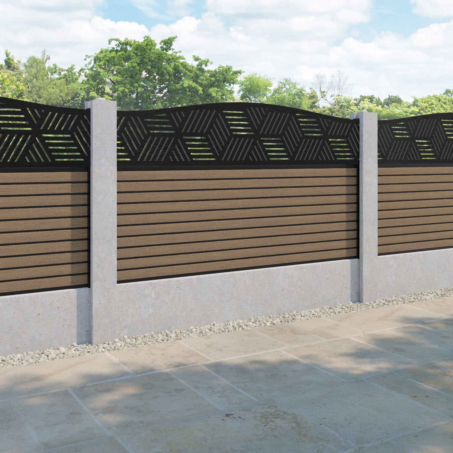 Hudson Cubed Curved Top Fence Panel - Teak - for existing concrete posts