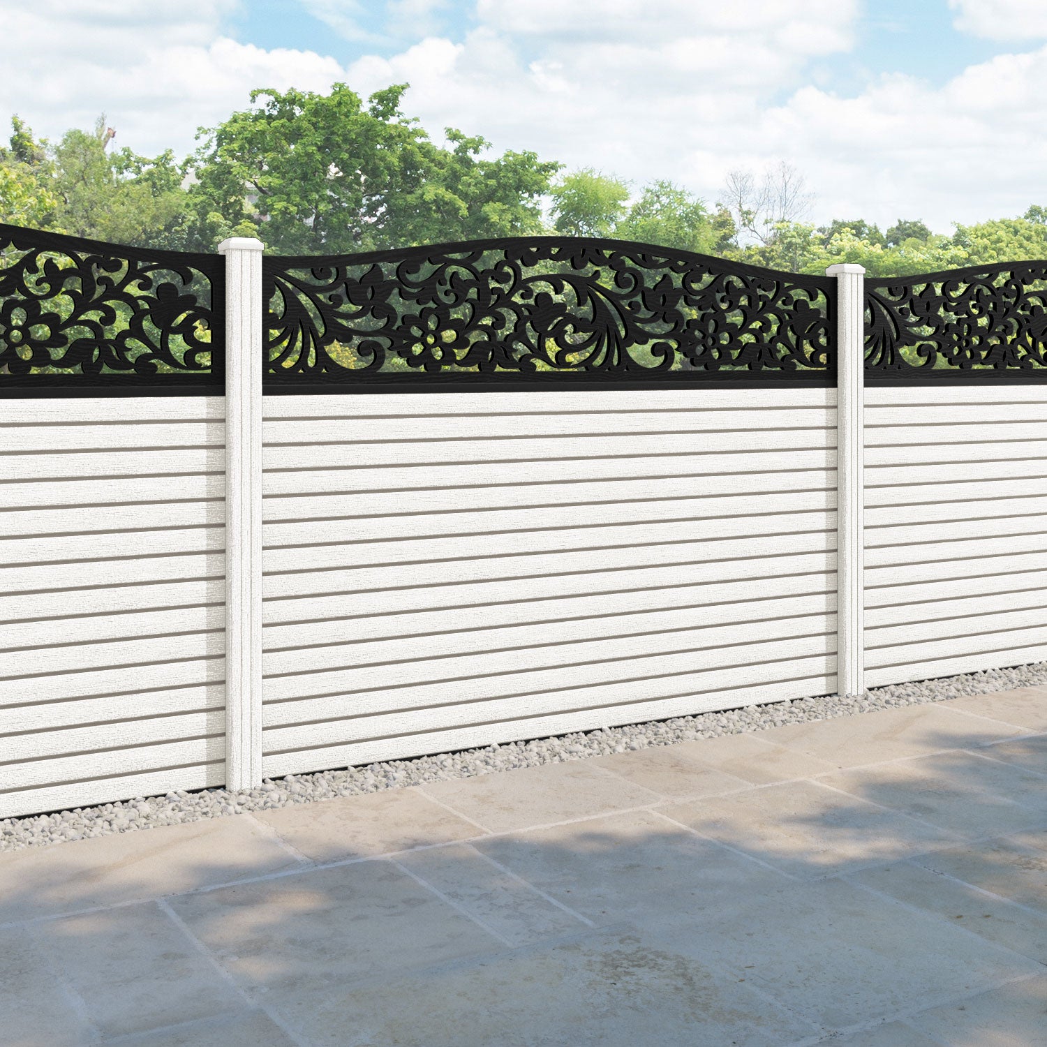 Hudson Eden Curved Top Fence Panel - Light Stone - with our composite posts
