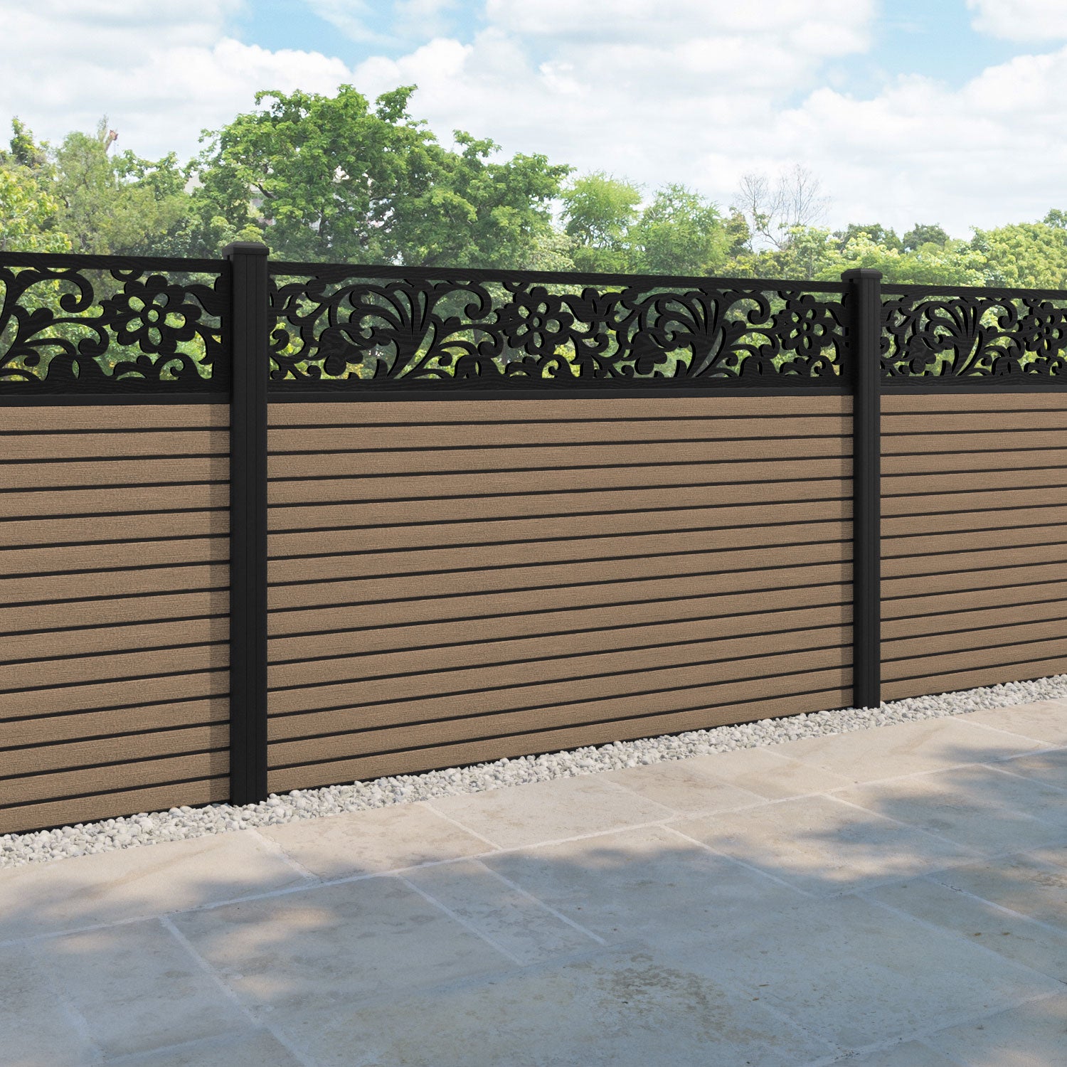 Hudson Eden Fence Panel - Teak - with our aluminium posts