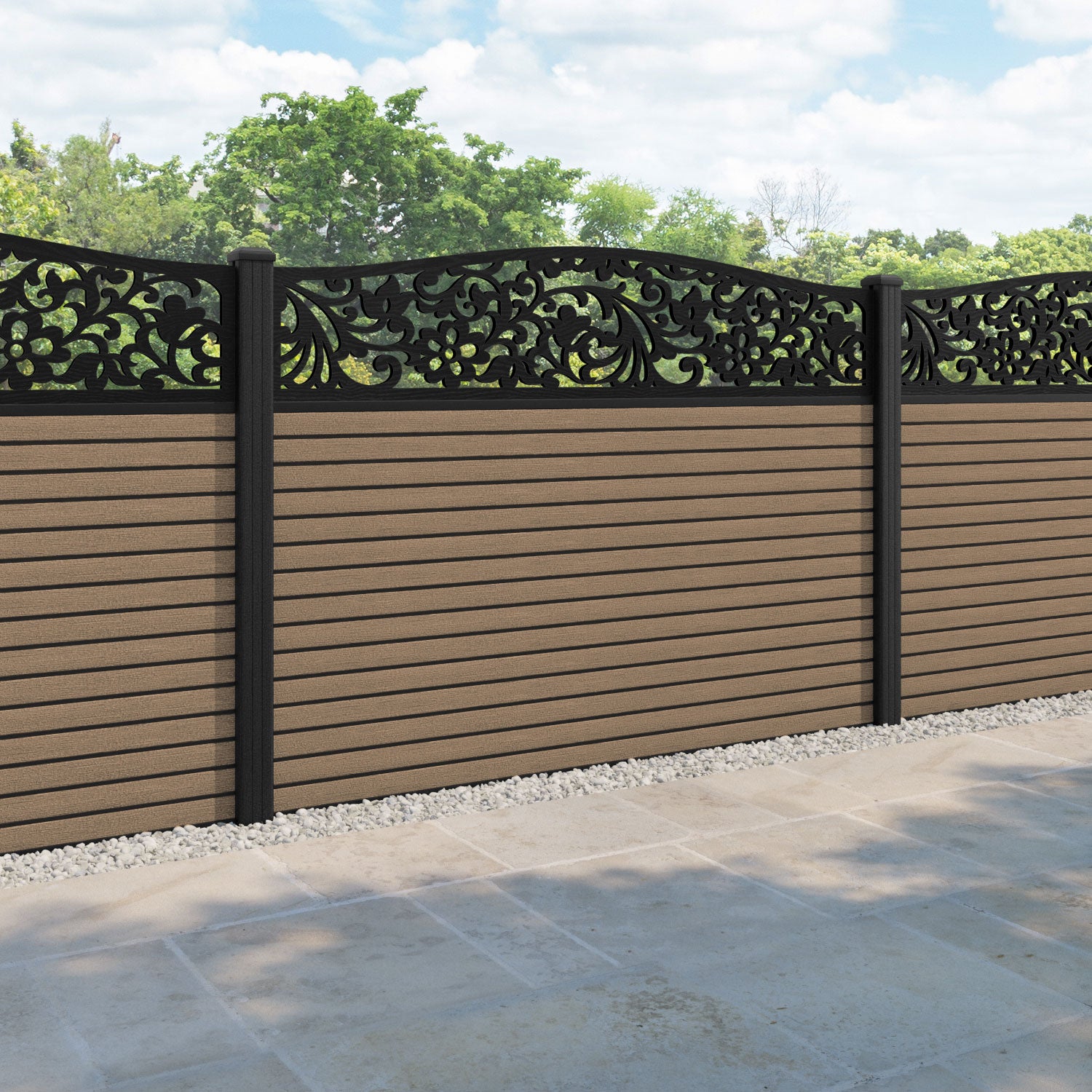 Hudson Eden Curved Top Fence Panel - Teak - with our composite posts