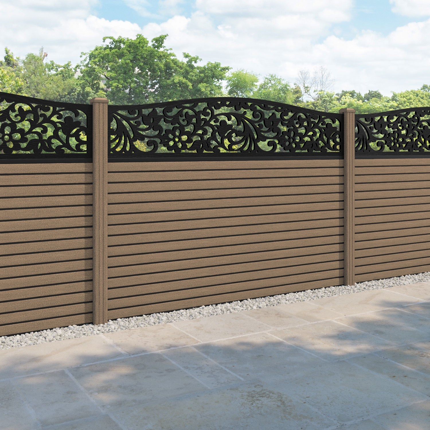 Hudson Eden Curved Top Fence Panel - Teak - with our composite posts