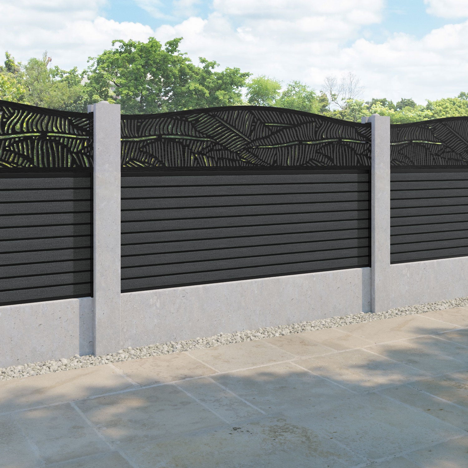 Hudson Feather Curved Top Fence Panel - Dark Grey - for existing concrete posts