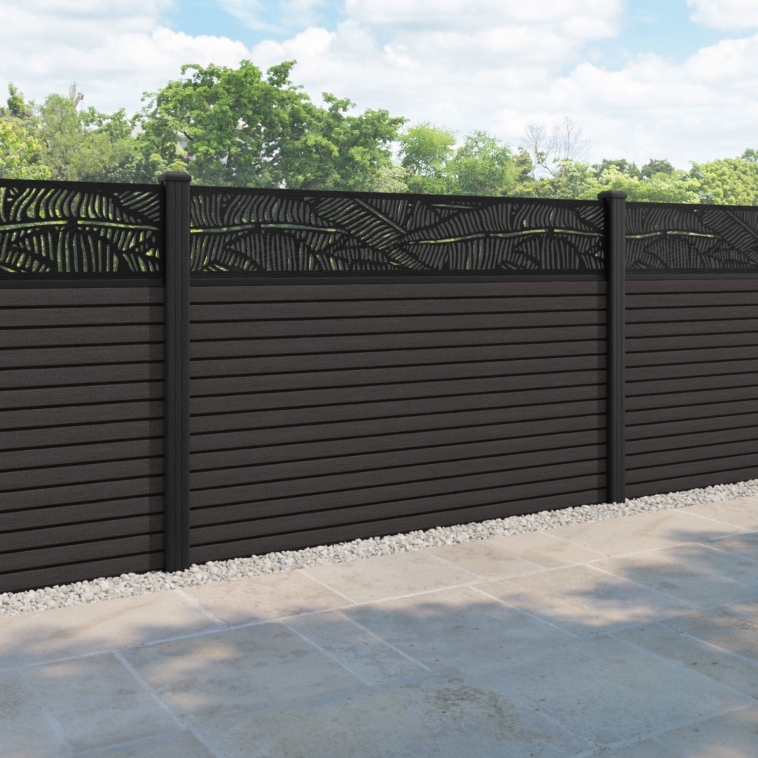 Hudson Feather Fence Panel - Dark Oak - with our composite posts