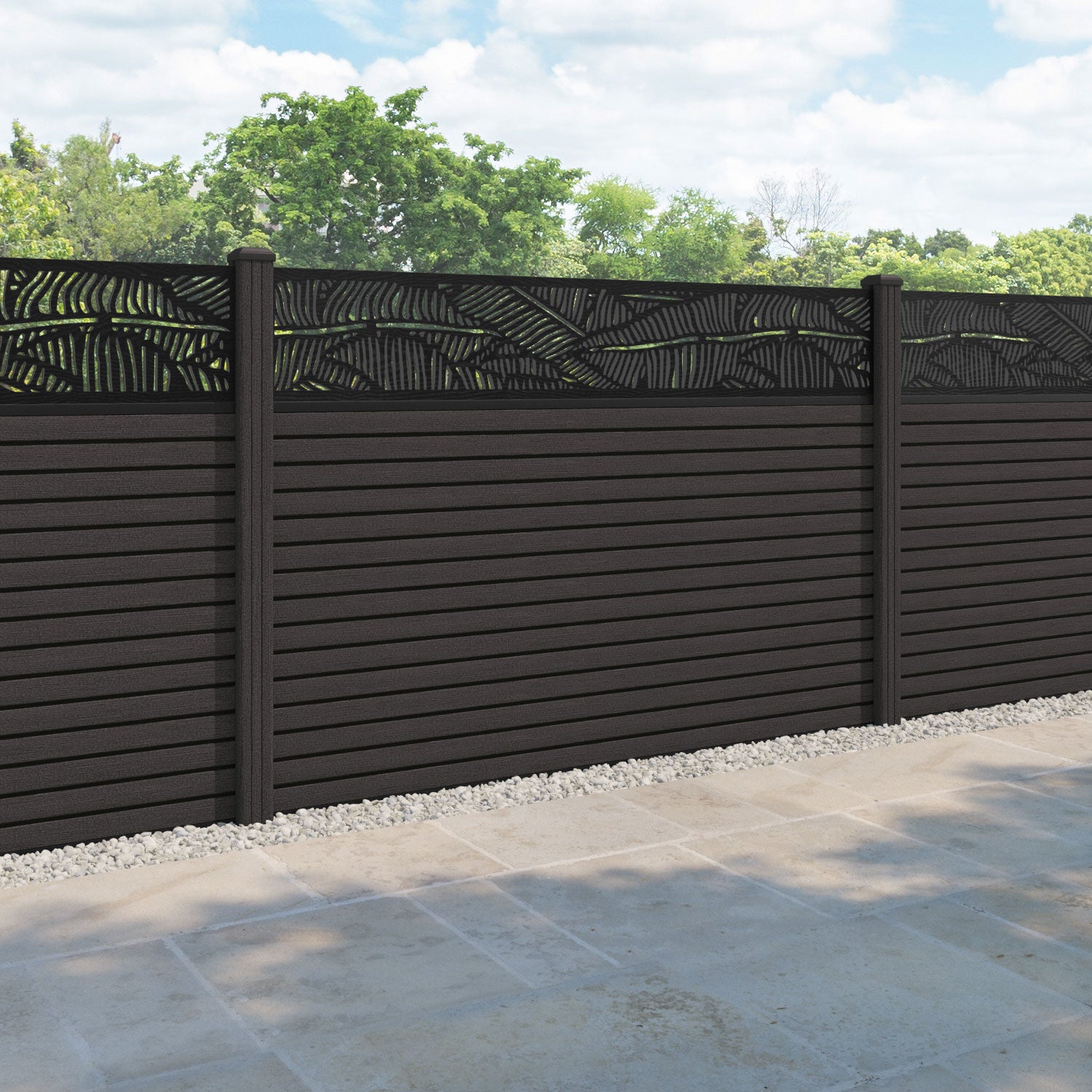 Hudson Feather Fence Panel - Dark Oak - with our composite posts