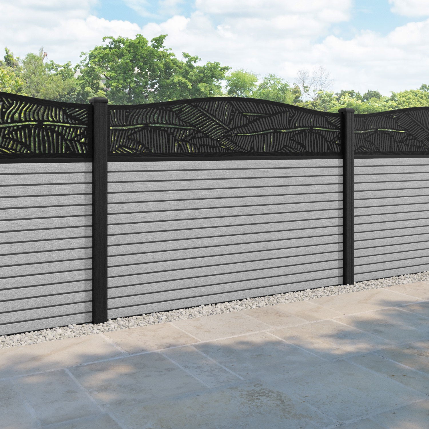 Hudson Feather Curved Top Fence Panel - Light Grey - with our composite posts
