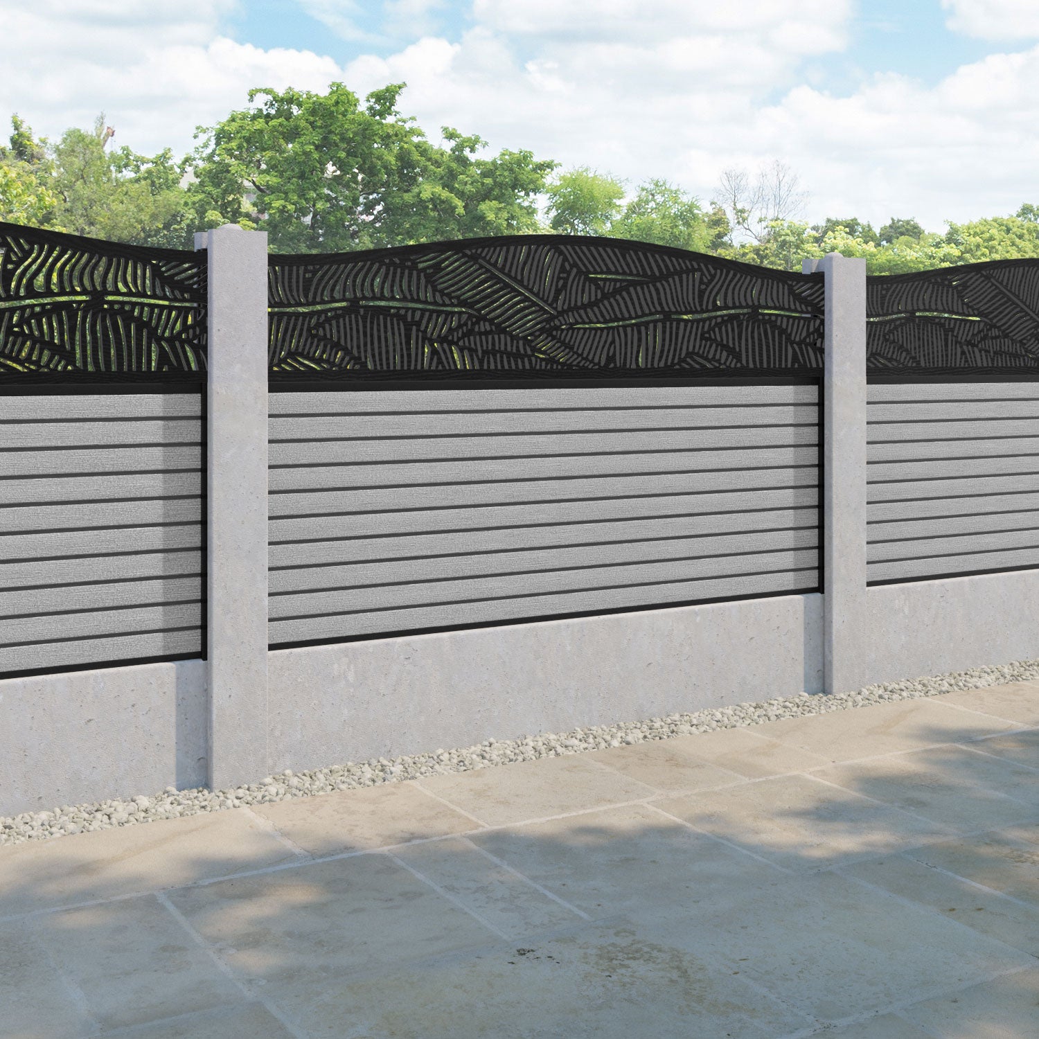 Hudson Feather Curved Top Fence Panel - Light Grey - for existing concrete posts