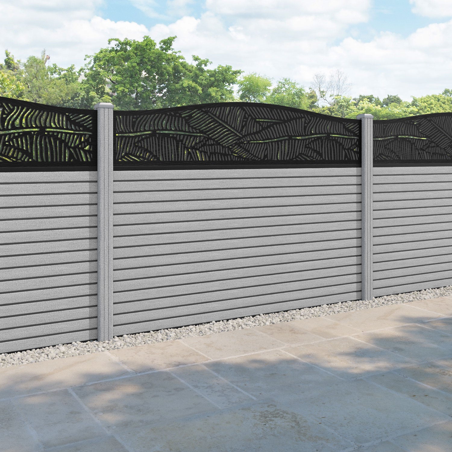 Hudson Feather Curved Top Fence Panel - Light Grey - with our composite posts