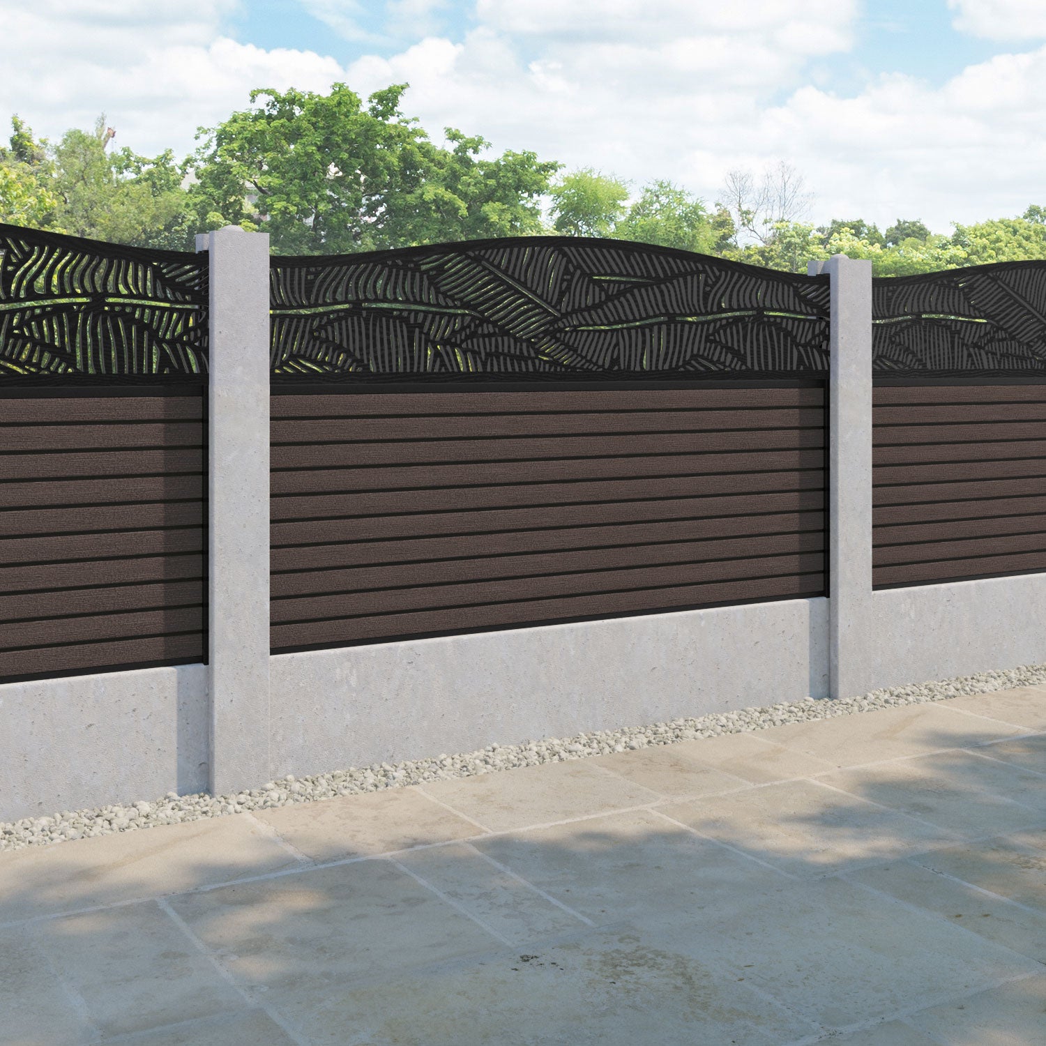 Hudson Feather Curved Top Fence Panel - Mid Brown - for existing concrete posts
