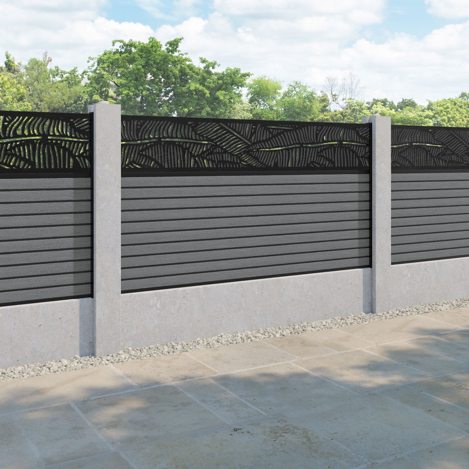 Hudson Feather Fence Panel - Mid Grey - for existing concrete posts