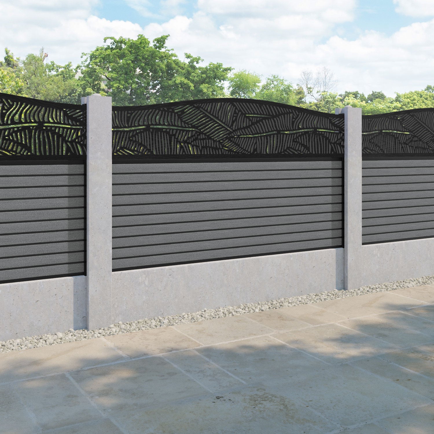 Hudson Feather Curved Top Fence Panel - Mid Grey - for existing concrete posts