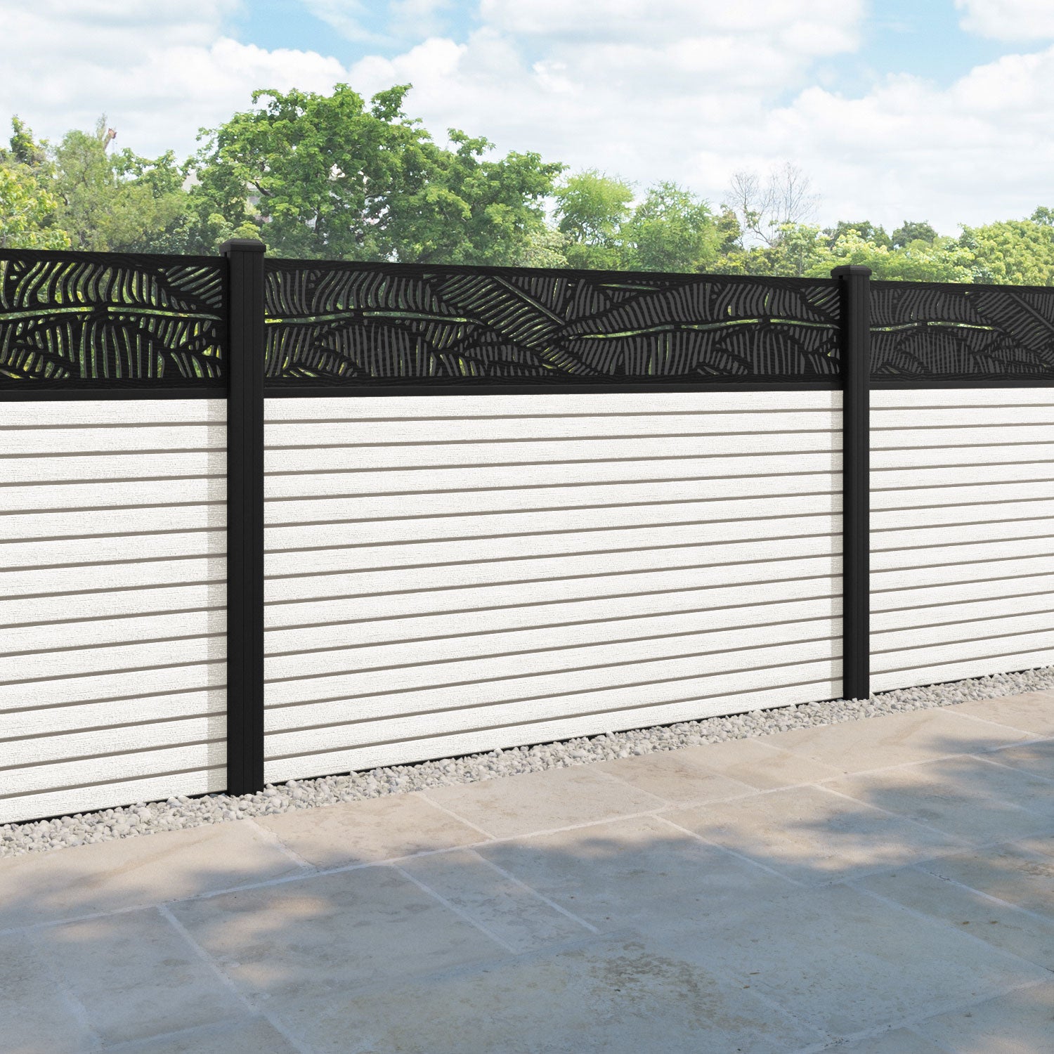 Hudson Feather Fence Panel - Light Stone - with our aluminium posts